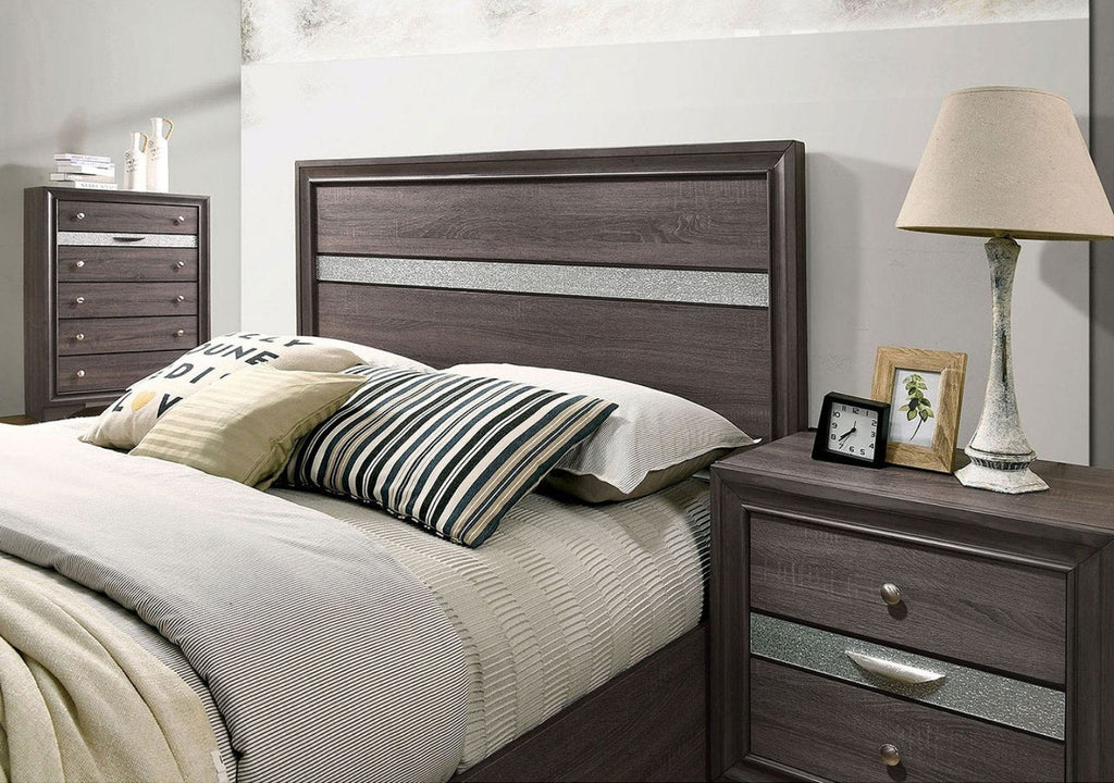 Contemporary Gray Color Panel Headboard 1pc Queen Size Bed w Drawers Beautiful Bedroom Furniture