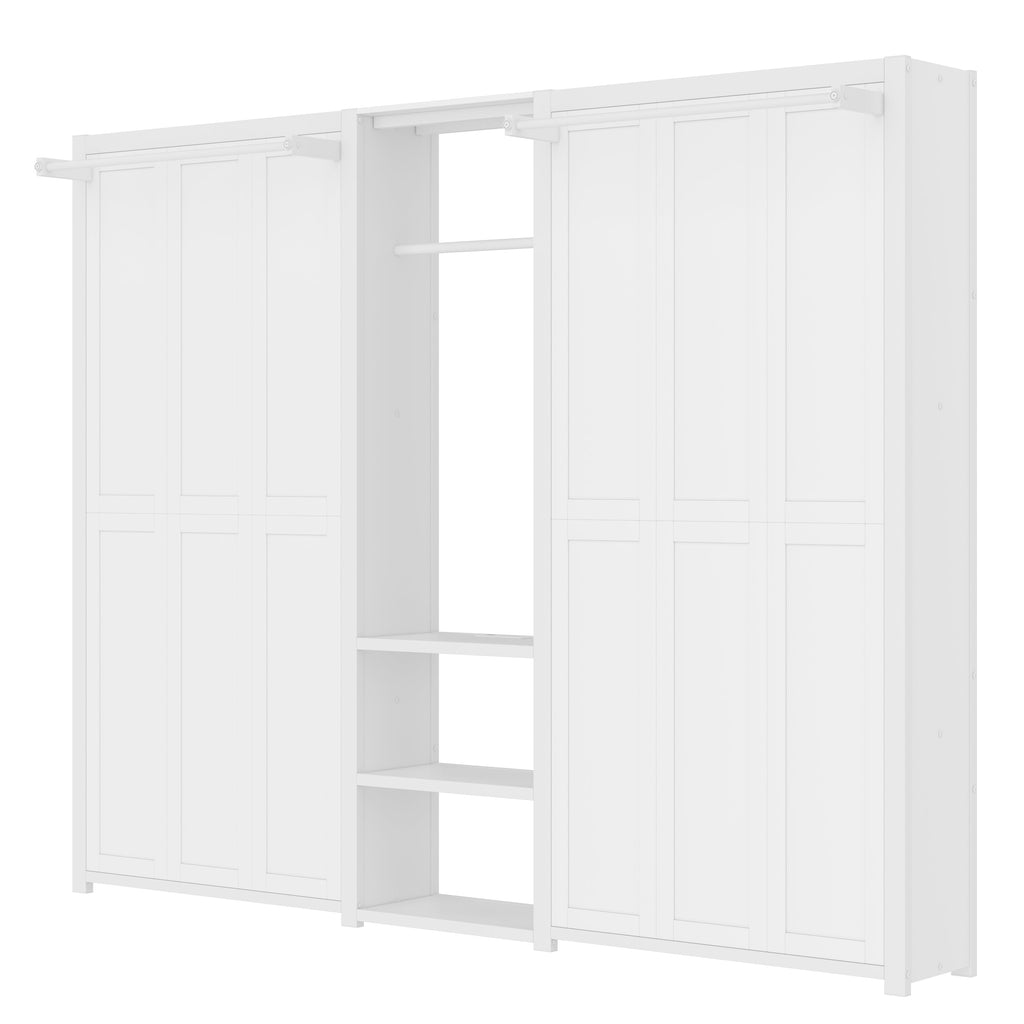 Twin and Twin Murphy Bed, Metal Foldable Murphy Bed with Wardrobe, Shelves and Power Outlets, 2 in 1 Design, Space-saving, White