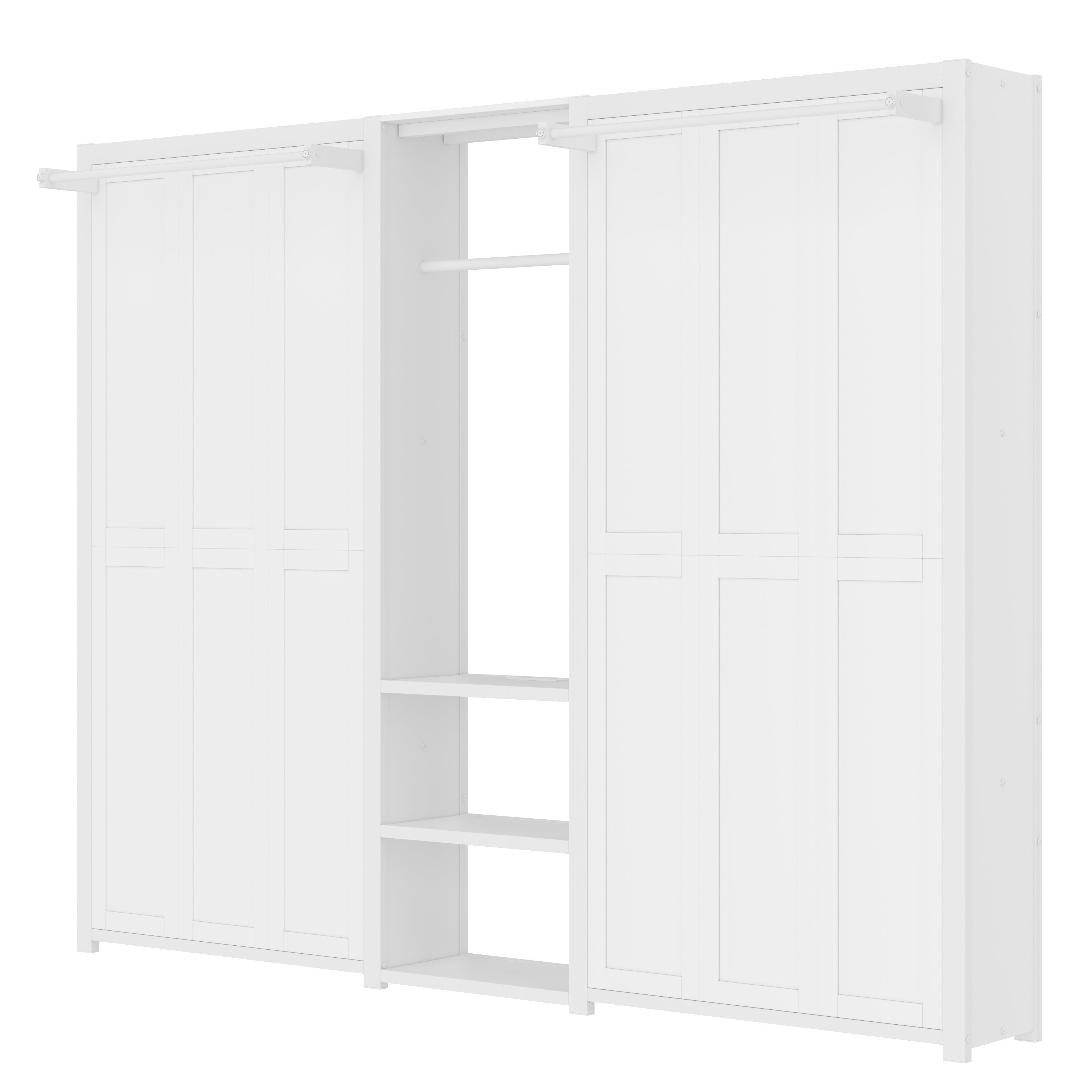 Twin and Twin Murphy Bed, Metal Foldable Murphy Bed with Wardrobe, Shelves and Power Outlets, 2 in 1 Design, Space-saving, White