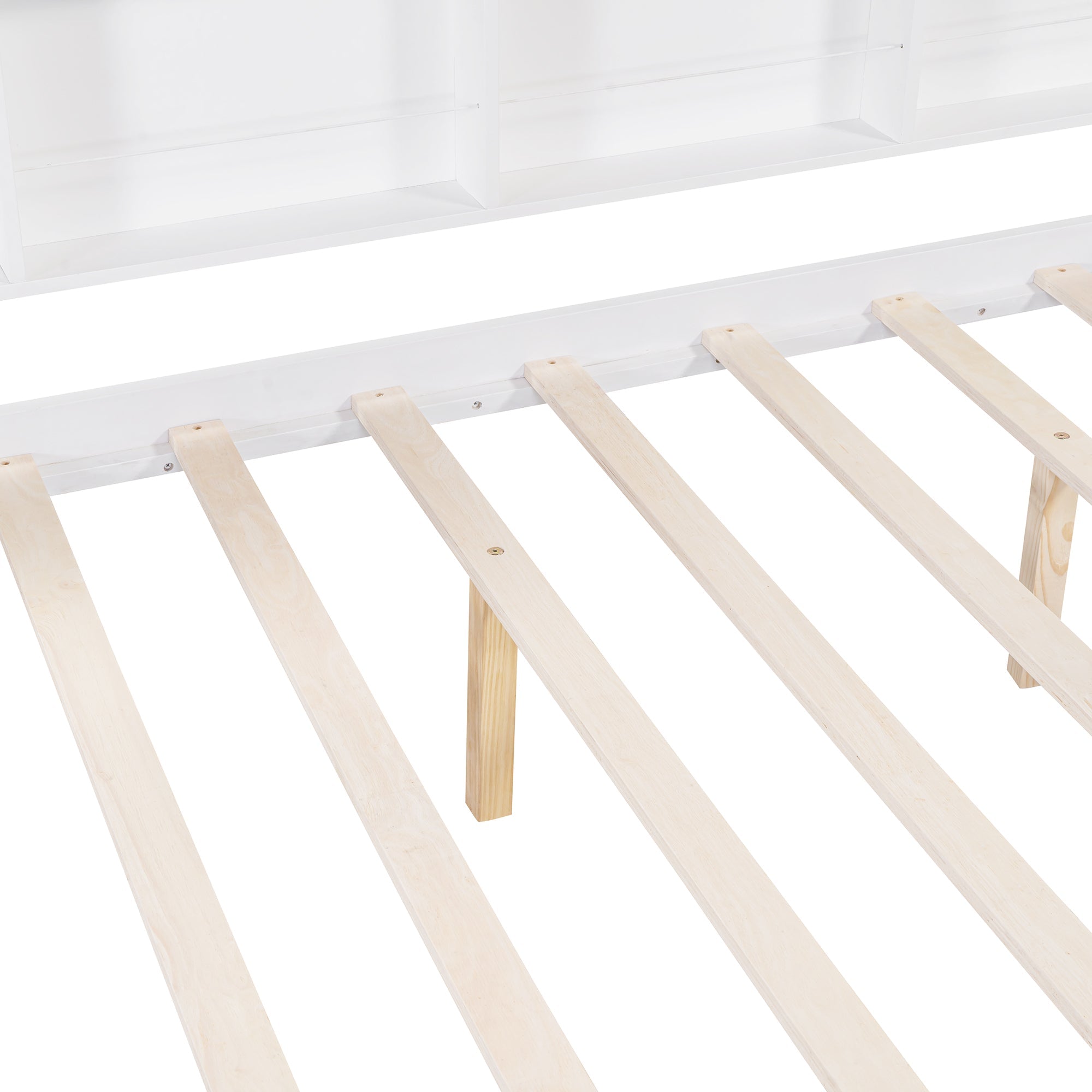 Wooden Full Size House Bed with Trundle,Kids Bed with Shelf, White (Old SKU: WF297070AAK)