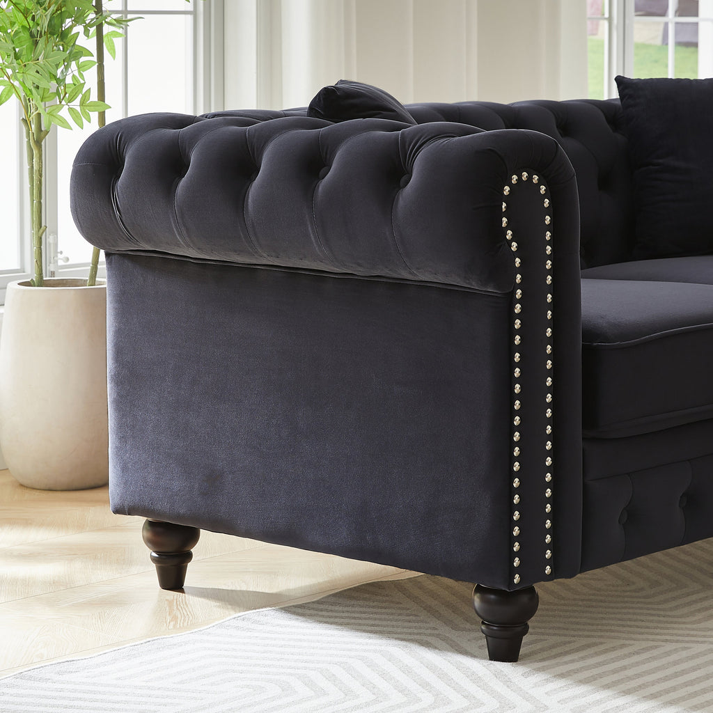FX 3 Seats + 3 Seats Combo Sofa Modern living room sofa with solid wood frame and wooden feet, 4 cushions, apartment sofa furniture for living room, living room, office