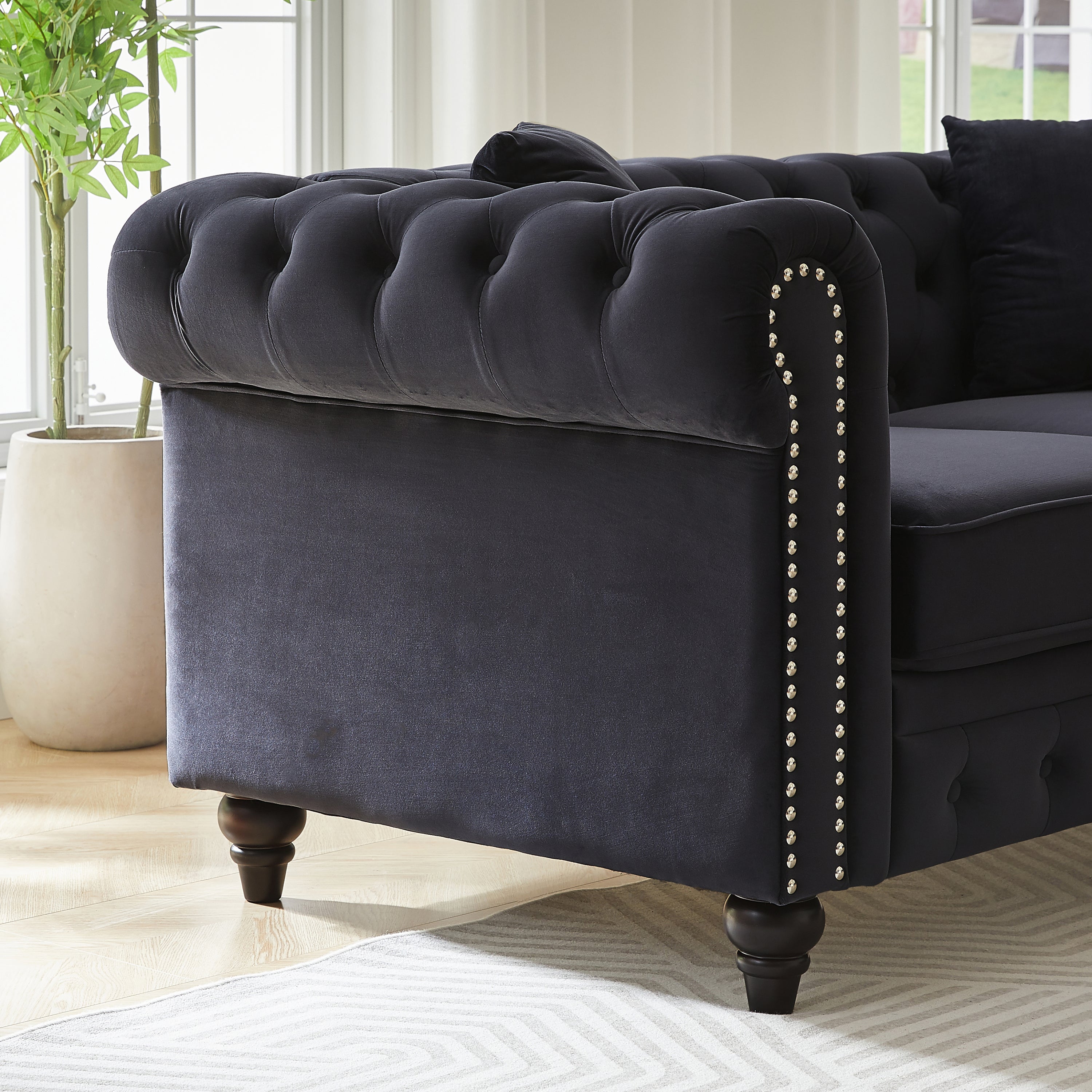 FX 3 Seats + 3 Seats Combo Sofa Modern living room sofa with solid wood frame and wooden feet, 4 cushions, apartment sofa furniture for living room, living room, office