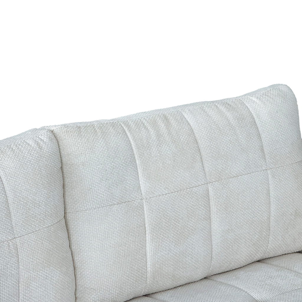 FX-P54-BE SOFA  Contemporary Beige Chenille Couch, Deep-Seat 3-Person Sofa with Wide Armrests & Brushed Stainless-Steel Block Legs Soft Upholstered Sofa for Living Room