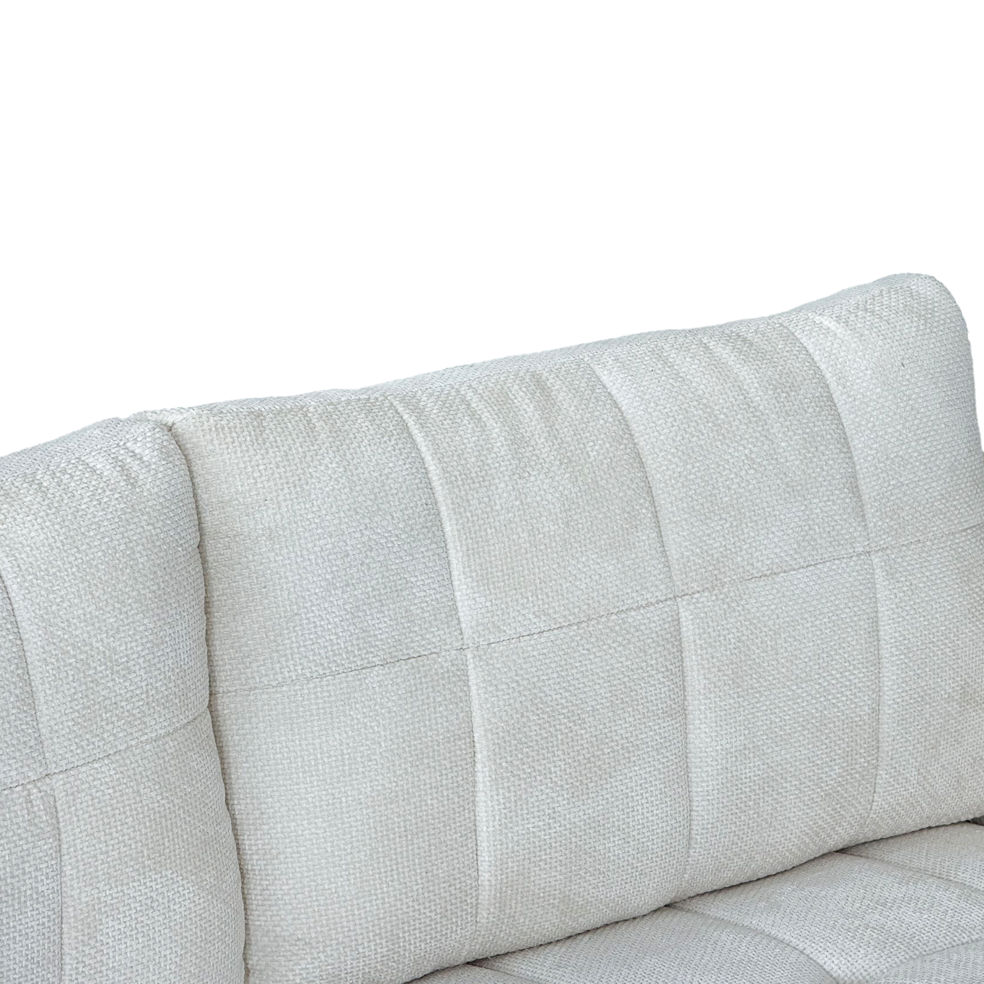 FX-P54-BE SOFA  Contemporary Beige Chenille Couch, Deep-Seat 3-Person Sofa with Wide Armrests & Brushed Stainless-Steel Block Legs Soft Upholstered Sofa for Living Room