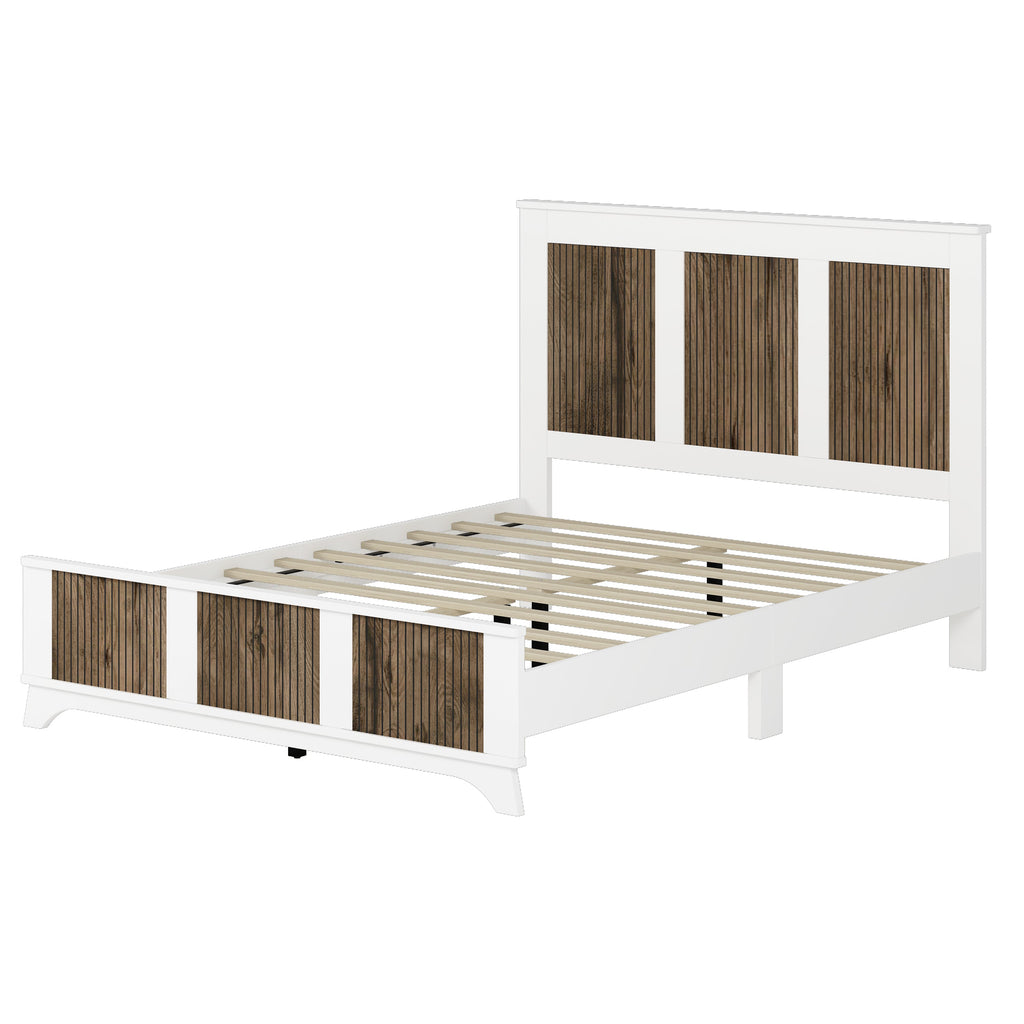 4-Pieces Bedroom Sets, Queen Size Farmhouse Platform Bed with Wooden Strip Stickers Decoration, Storage Nightstand and Dresser with Metal Handle, White(Old SKU: HL000191AAK)