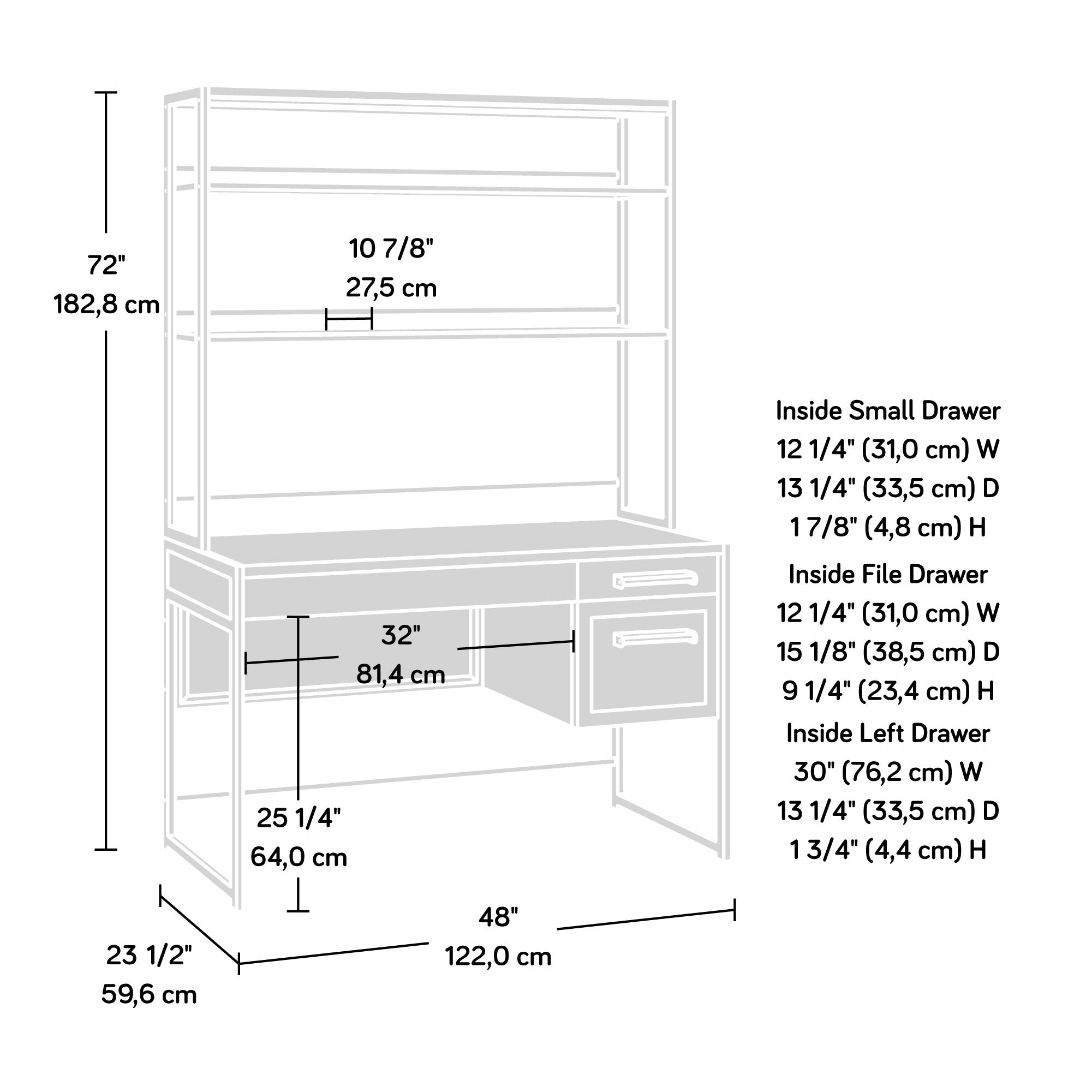 Desk With Hutch, Brown finish