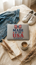 Patriotic Made in the USA Clear MacBook Case, Americana Laptop Cover with Bow, Red White Blue MacBook Shell, Vintage USA MacBook Protector