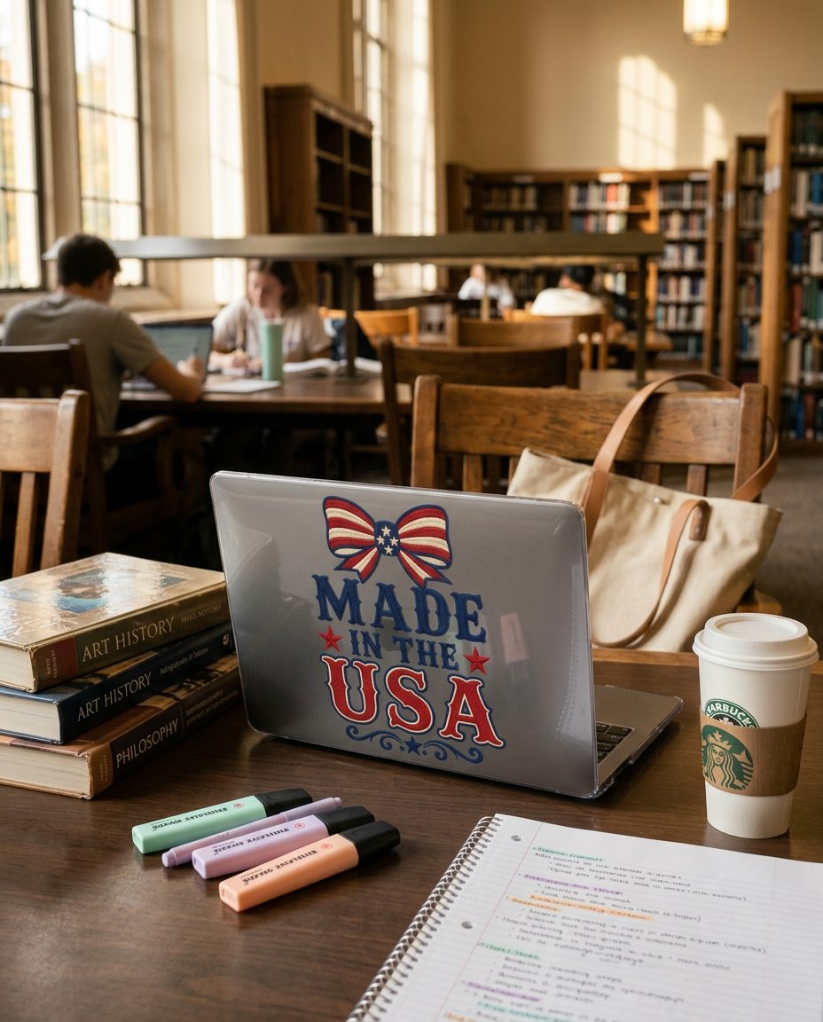 Patriotic Made in the USA Clear MacBook Case, Americana Laptop Cover with Bow, Red White Blue MacBook Shell, Vintage USA MacBook Protector