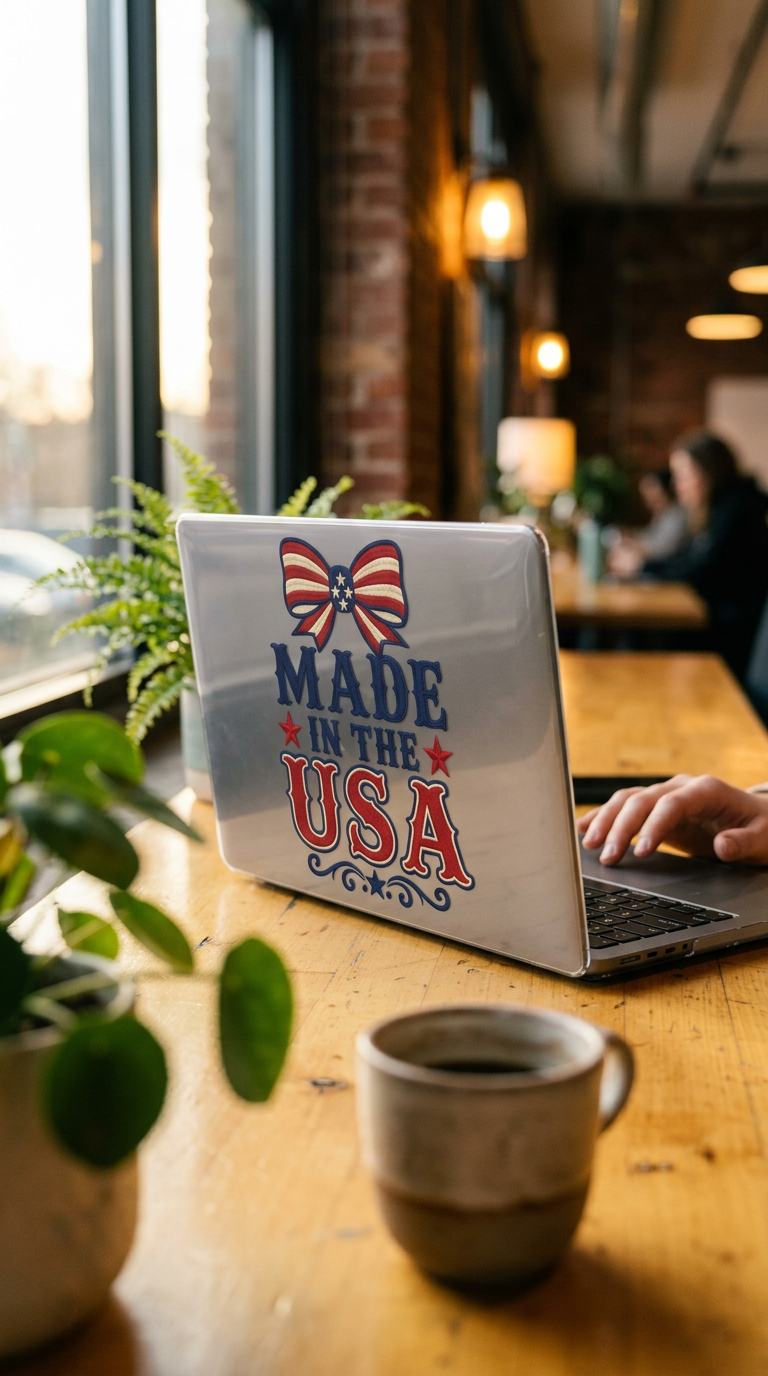 Patriotic Made in the USA Clear MacBook Case, Americana Laptop Cover with Bow, Red White Blue MacBook Shell, Vintage USA MacBook Protector