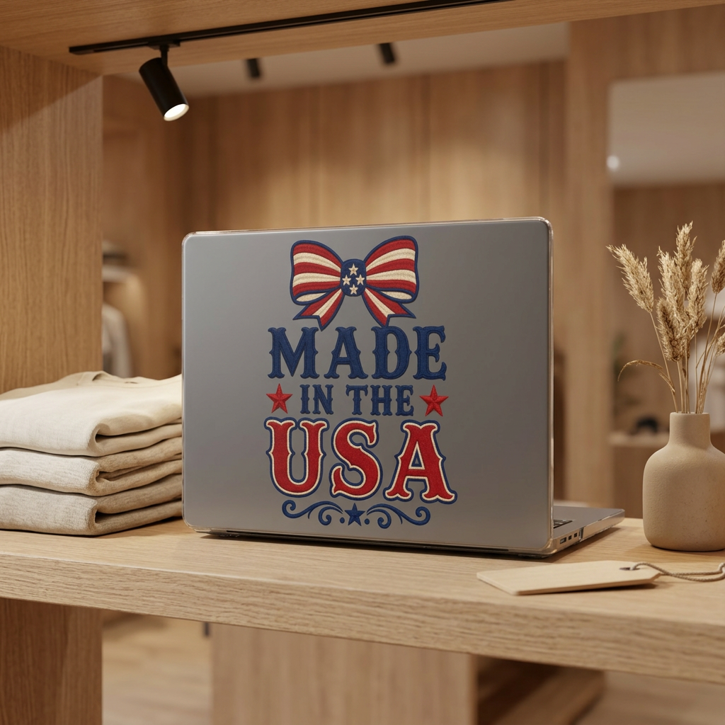 Patriotic Made in the USA Clear MacBook Case, Americana Laptop Cover with Bow, Red White Blue MacBook Shell, Vintage USA MacBook Protector