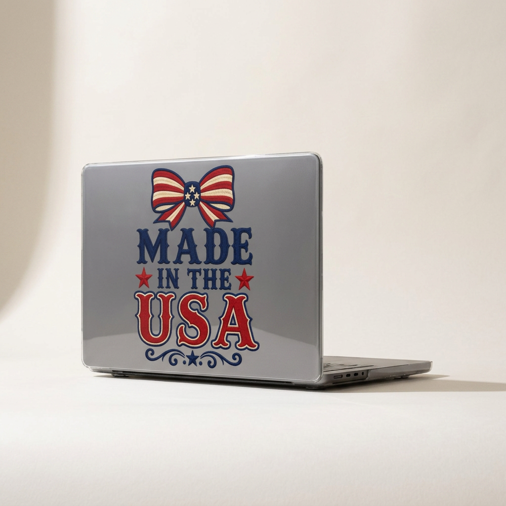 Patriotic Made in the USA Clear MacBook Case, Americana Laptop Cover with Bow, Red White Blue MacBook Shell, Vintage USA MacBook Protector