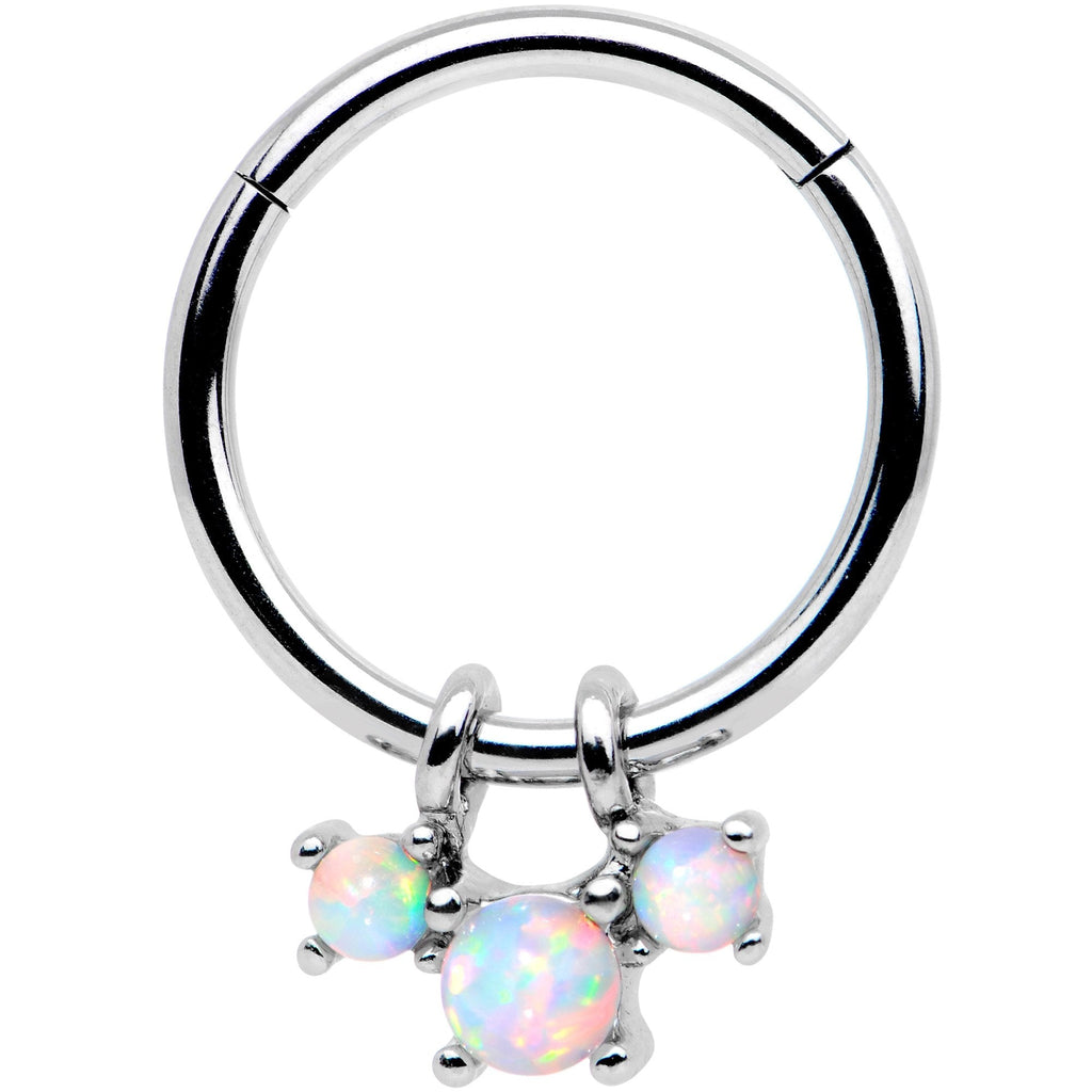 16G 3/8 White Synthetic Opal Bunch Hinged Segment Ring