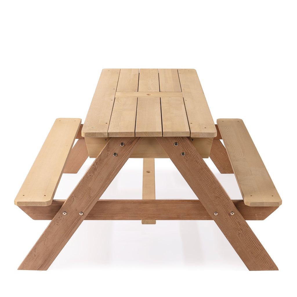 D-road 3-in-1 Kids Outdoor Wooden Picnic Table with Adjustable Umbrella and Convertible Sand & Water Activity, Gray, Solid Cedar Wood