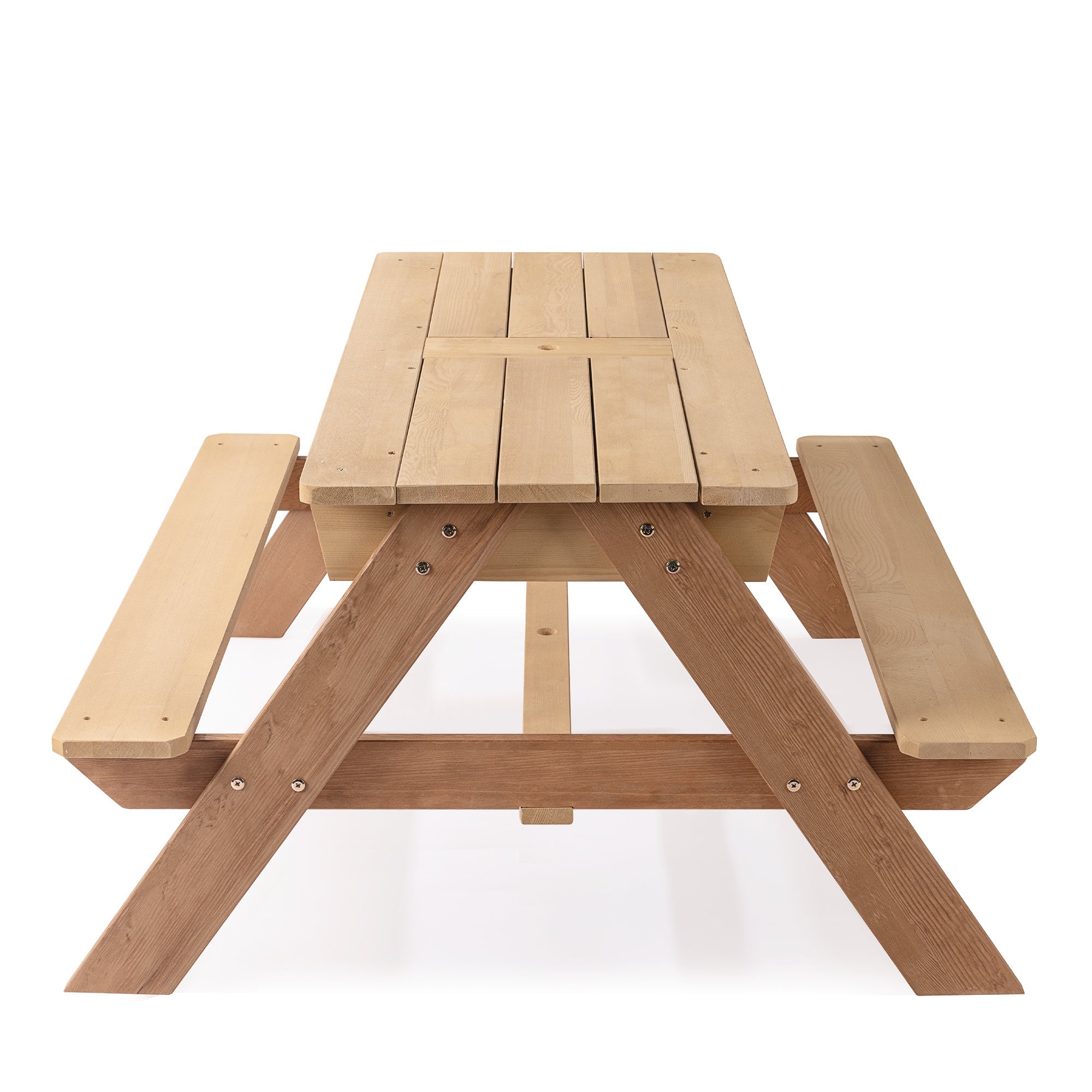 D-road 3-in-1 Kids Outdoor Wooden Picnic Table with Adjustable Umbrella and Convertible Sand & Water Activity, Gray, Solid Cedar Wood