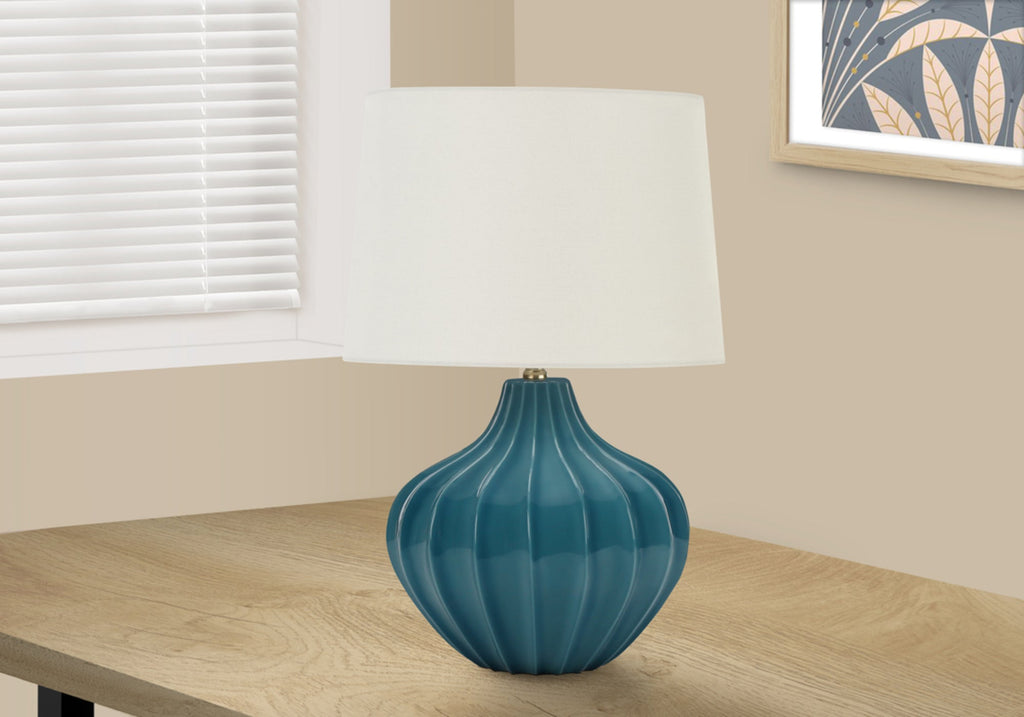 Lighting, 24'h, Table Lamp, Blue Ceramic, Ivory / Cream Shade, Transitional