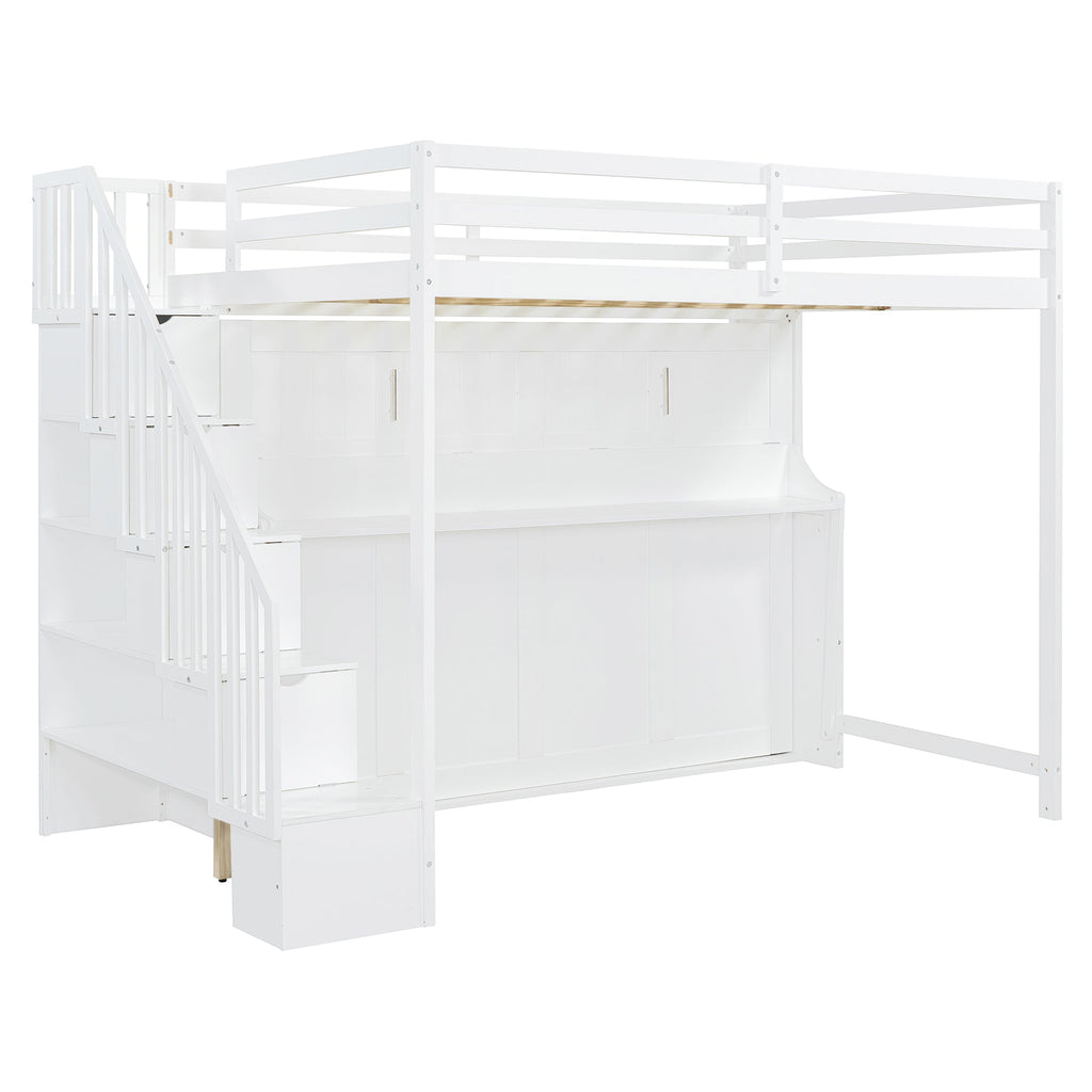 Full Over Full Size Murphy Bed with Hydraulic Lift & Desk Design, White