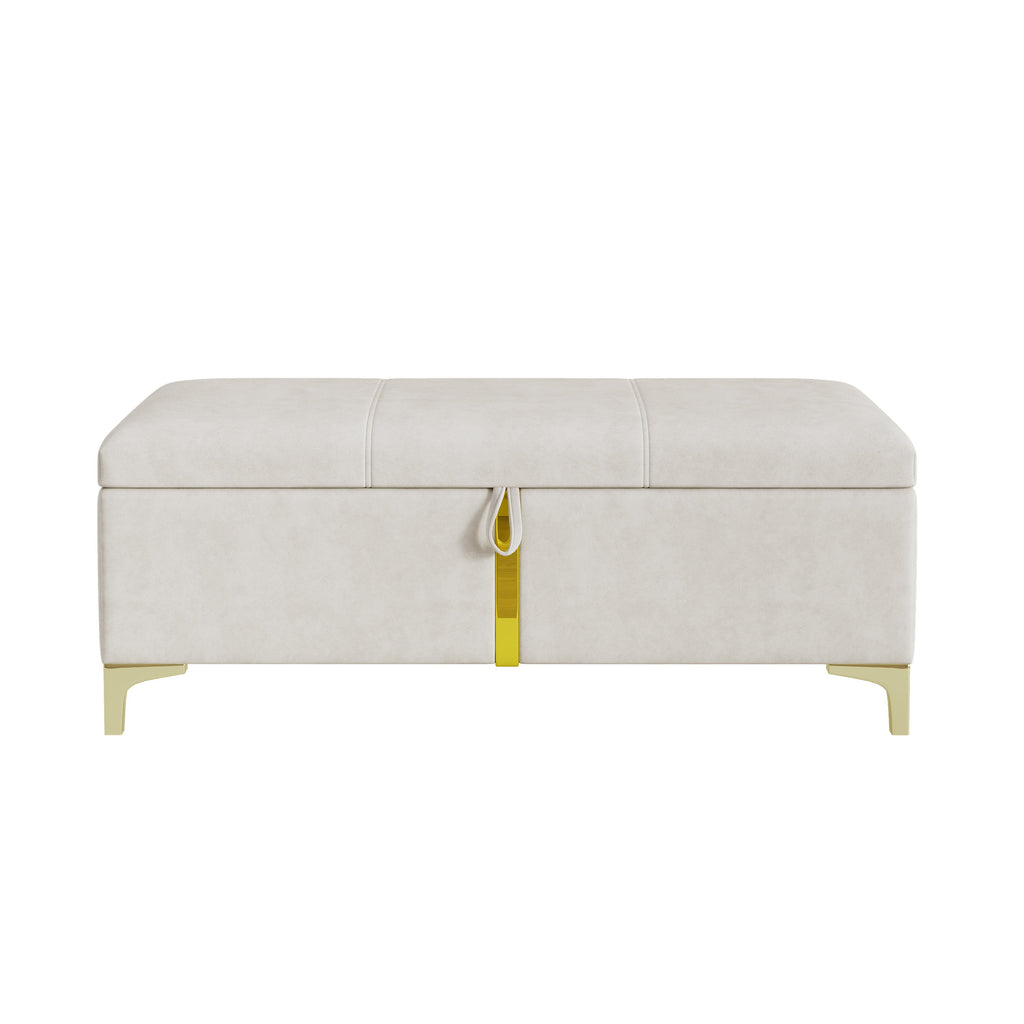 2-Pieces Bedroom Sets,Queen Size Upholstered Platform Bed with Hydraulic Storage System,Storage Ottoman with Metal Legs,Beige(Old SKU:N733S207778A)