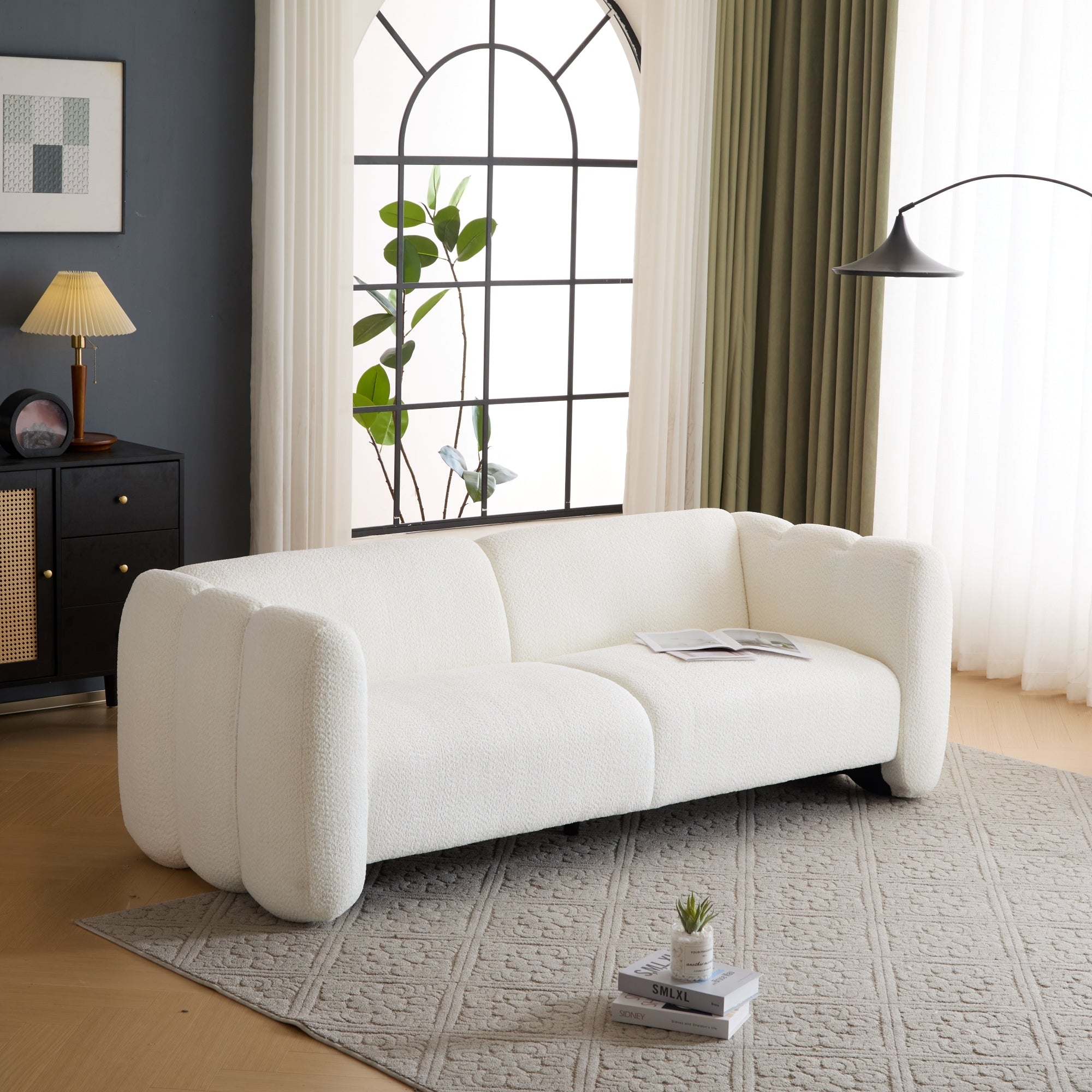 Tonson Wave Design 83' 3-Seater Sofa White Fabric Living Room Furniture