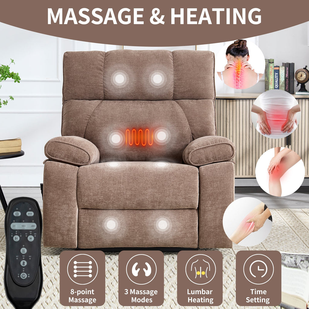 Brown Heat Massage Dual Motor Infinite Position Up to 350 LBS Large Electric Power Lift Recliners with Hidden Cup Holders, Power-Remote, Medium-firm and Heavy Duty