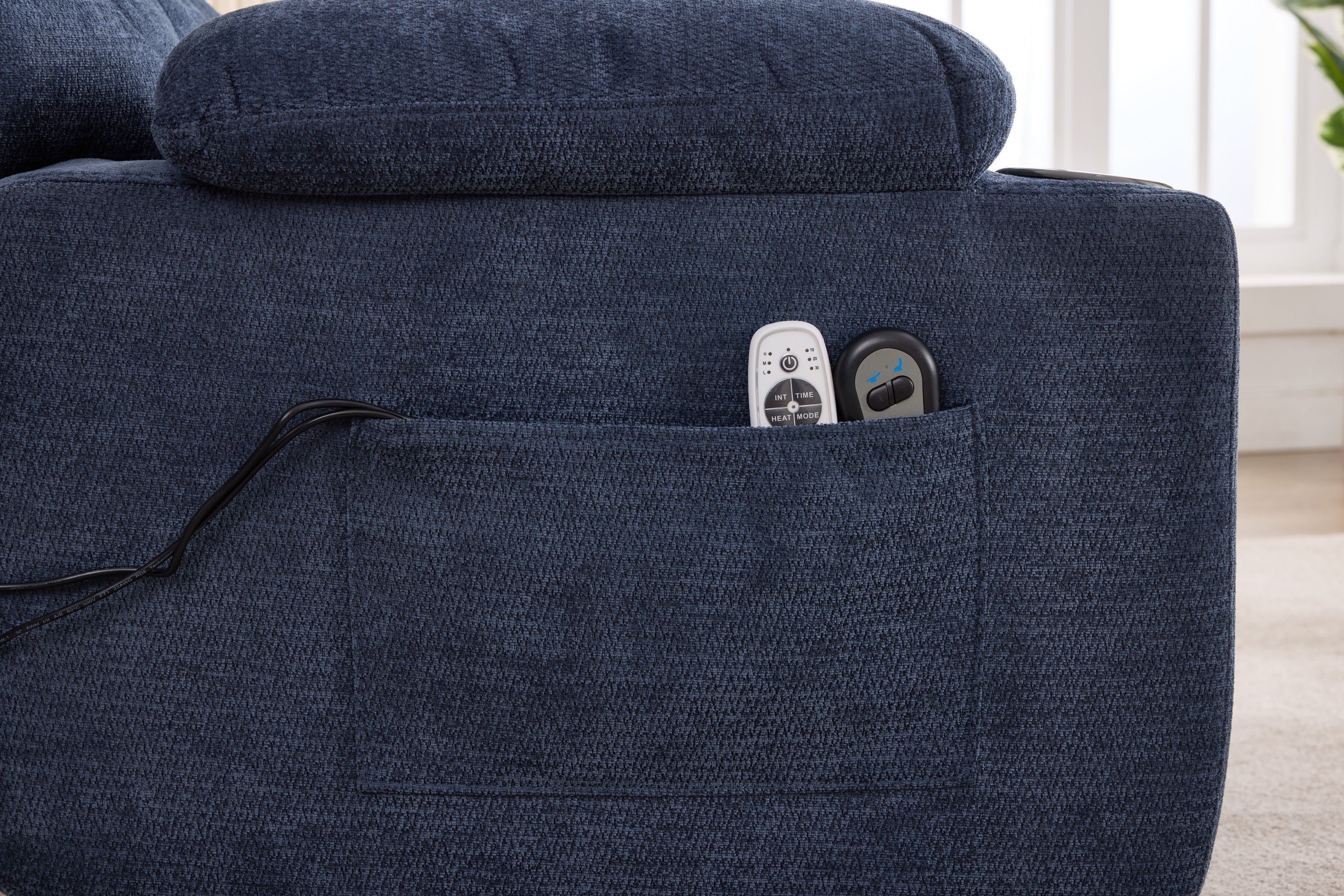 Heat Massage Manual Recliner Chair with Rocker and Swivel in Fabric for Living Room, Blue