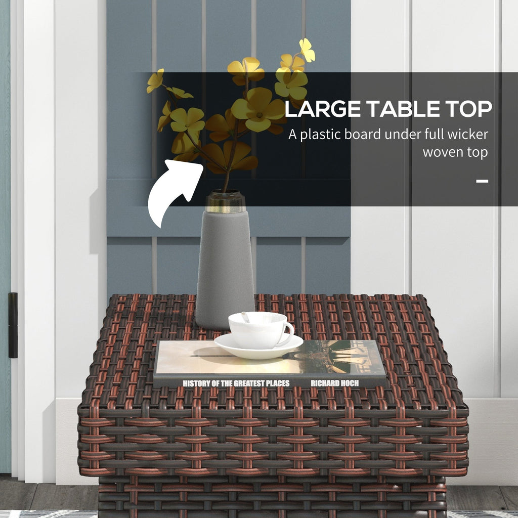 Outsunny Folding Rattan Side Table, Outdoor End Table, Hand Woven PE Rattan Coffee Table for Balcony, Backyard, Garden, Lawn, Courtyard, Brown