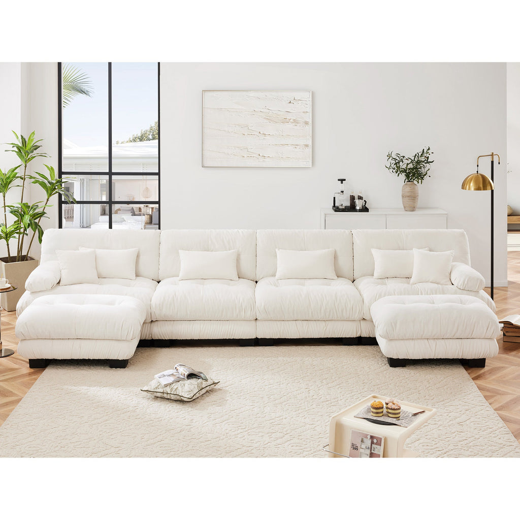 Free Combination Modular Sectional Sofa,U Shaped Couch for Living Room, 4-Seater Comfy Cloud Couch with 2 Ottomans, Chenille White