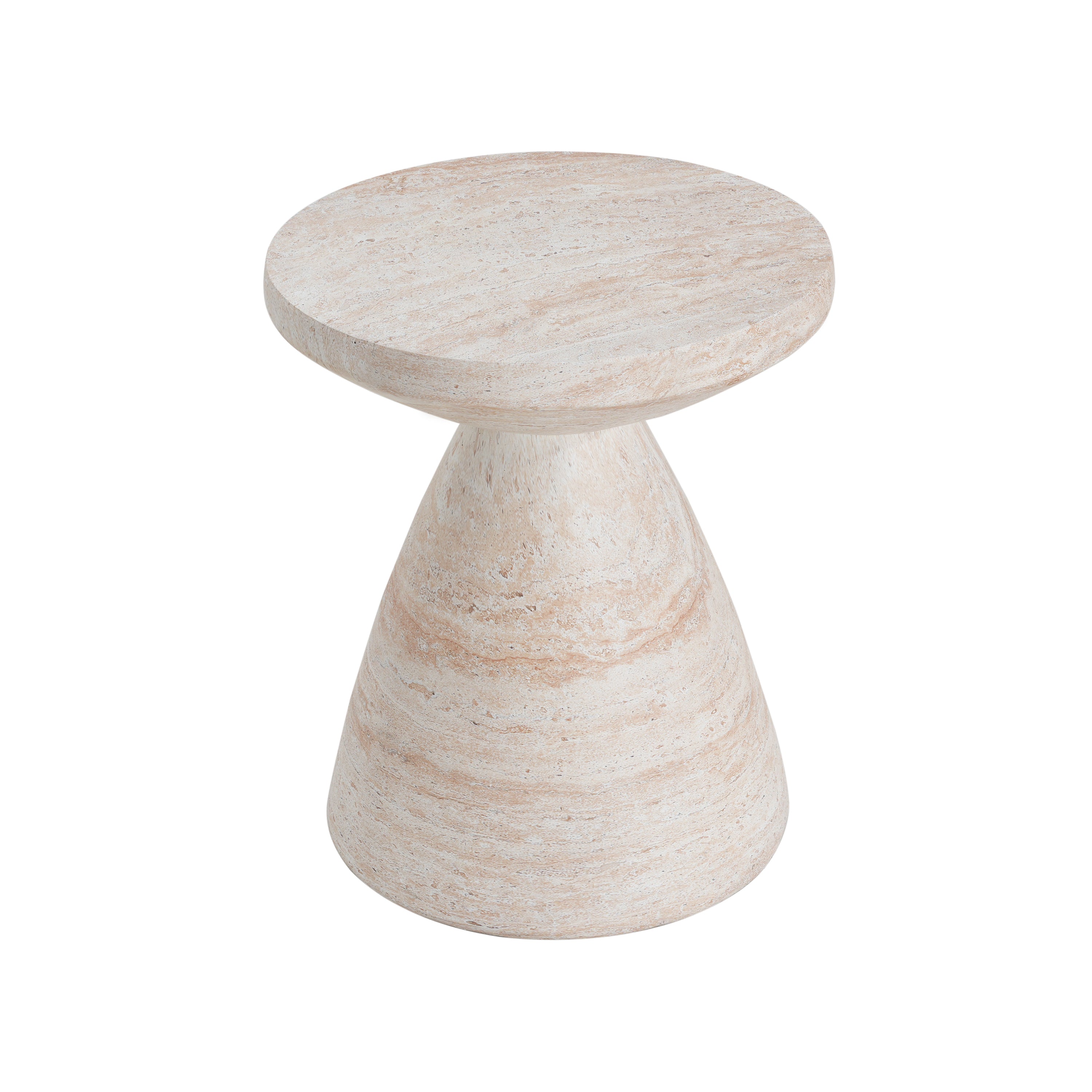 Elegant Travertine Finish Indoor/Outdoor Lightweight Concrete Side Table Beige 18x18x20.25 inches