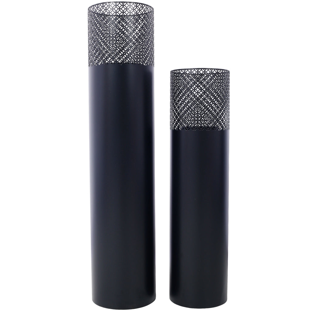 Lantern Column, Set of 2, Decorative Column for Garden in  Industrial Design, Lantern for Outdoor and Indoor, Lantern Including Candles, Oriental, 37 1/2+ 29 1/2 in