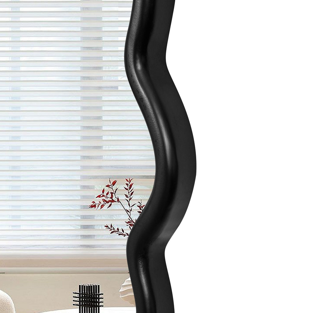 Solid Wood Wavy Mirror-Black Mirror Wall Decor 31" x 31" Modern Mirror Wall Decor for Bathroom, Bedroom, Living Room, Dining Room, Cloakroom, Entryway
