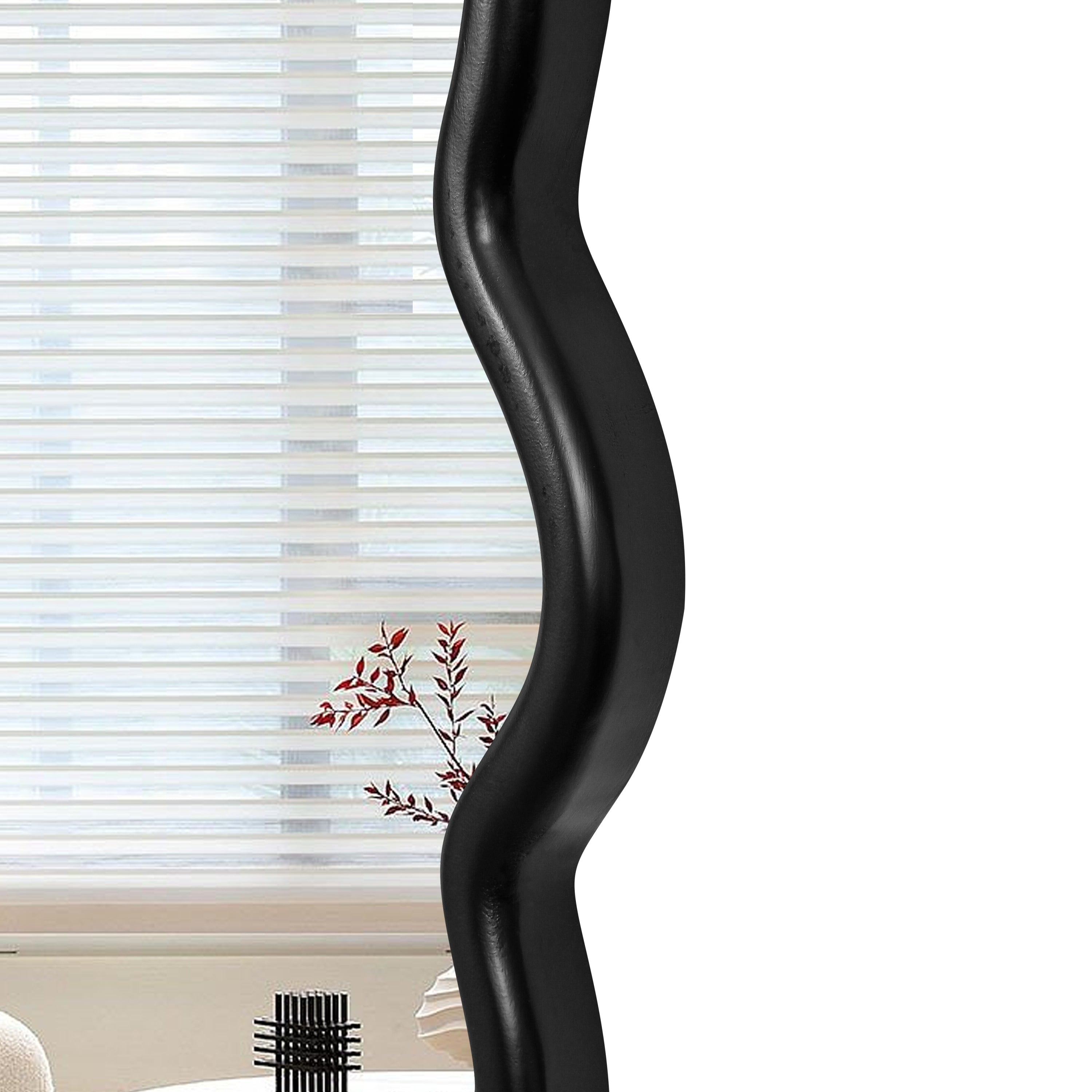 Solid Wood Wavy Mirror-Black Mirror Wall Decor 31" x 31" Modern Mirror Wall Decor for Bathroom, Bedroom, Living Room, Dining Room, Cloakroom, Entryway
