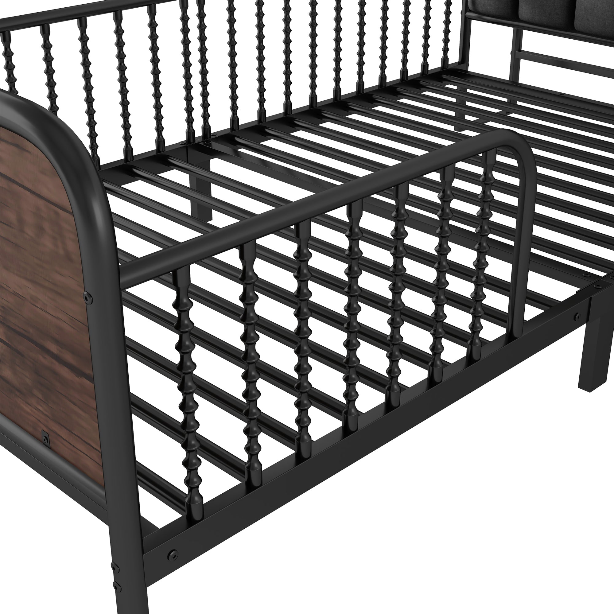 Twin Size Metal Platform Bed Frame with Light, Kids Twin Metal Bed with Upholstered and Storage Headboard, Black (Expect Arrival Date 2025/10/5)