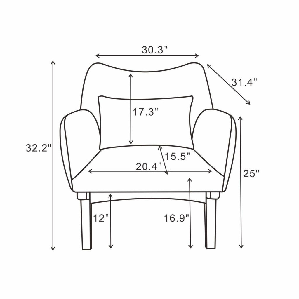 New Design Brayden Mid Century Modern Grey Linen Armchair with Solid Wood Frame and Padded Seat for Home Office 32.5'H x 30'W x 30'D