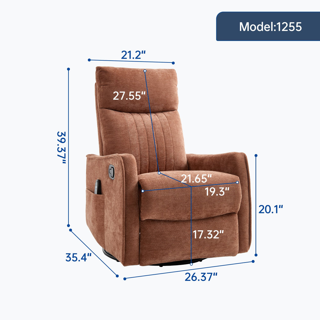 Orange Heat Massage Manual Recliner Chair with Rocker and Swivel in Fabric for Living Room