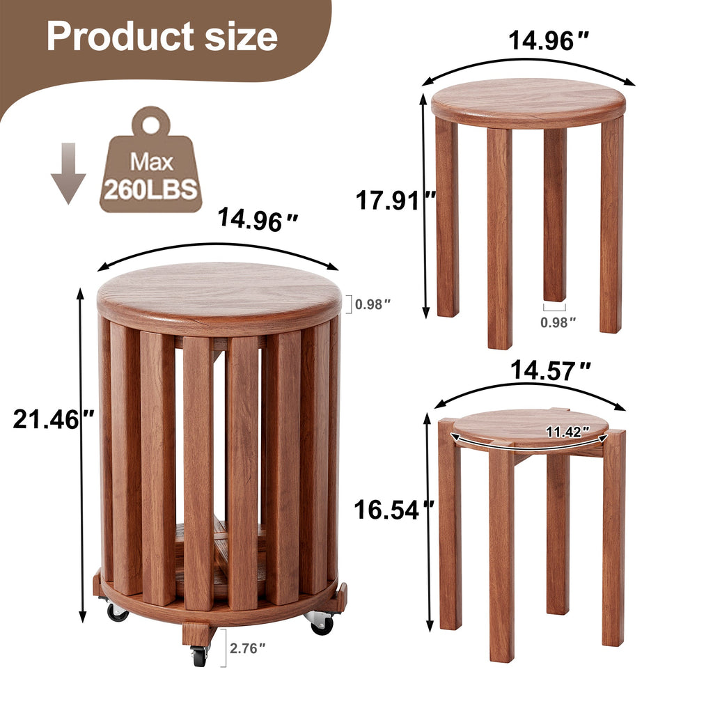100% solid wood stackable stools set of 4, wooden stools, 18-inch stools, stacking stools, nesting tables, sturdy and durable, no installation required, top stackable round side table