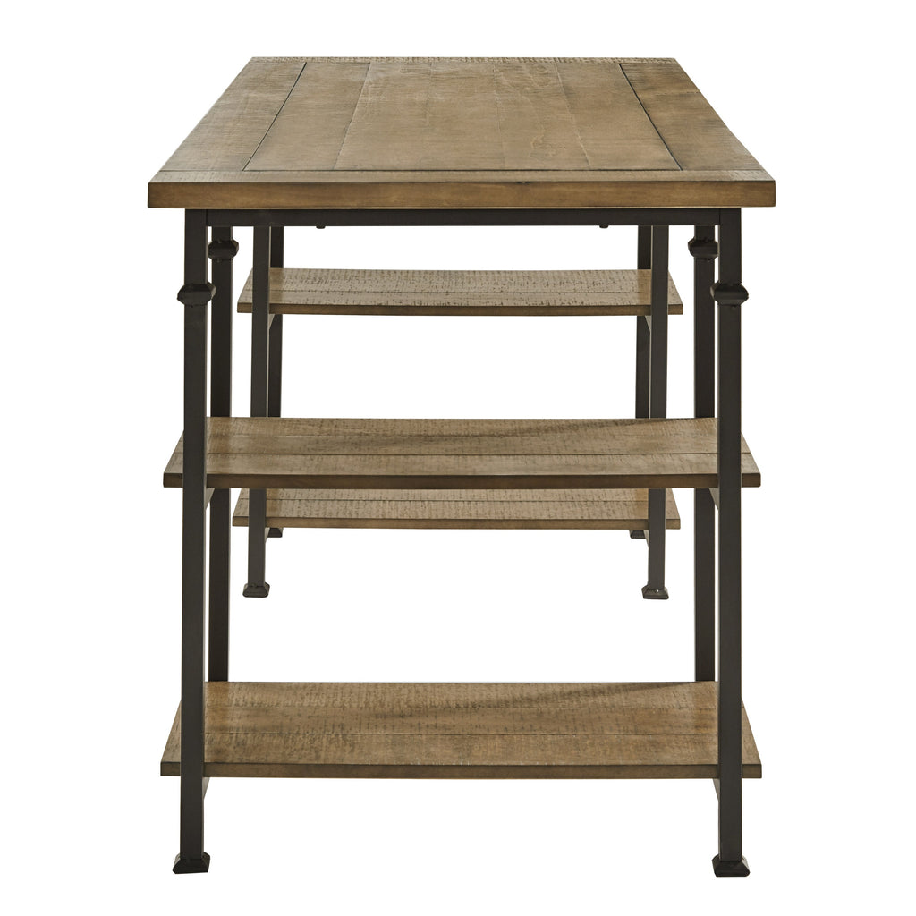 Vintage Industrial 1pc Writing Desk with 4 Open Shelves Rustic Poplar Finish Solid Wood and Metal Furniture Modern Design Office Table