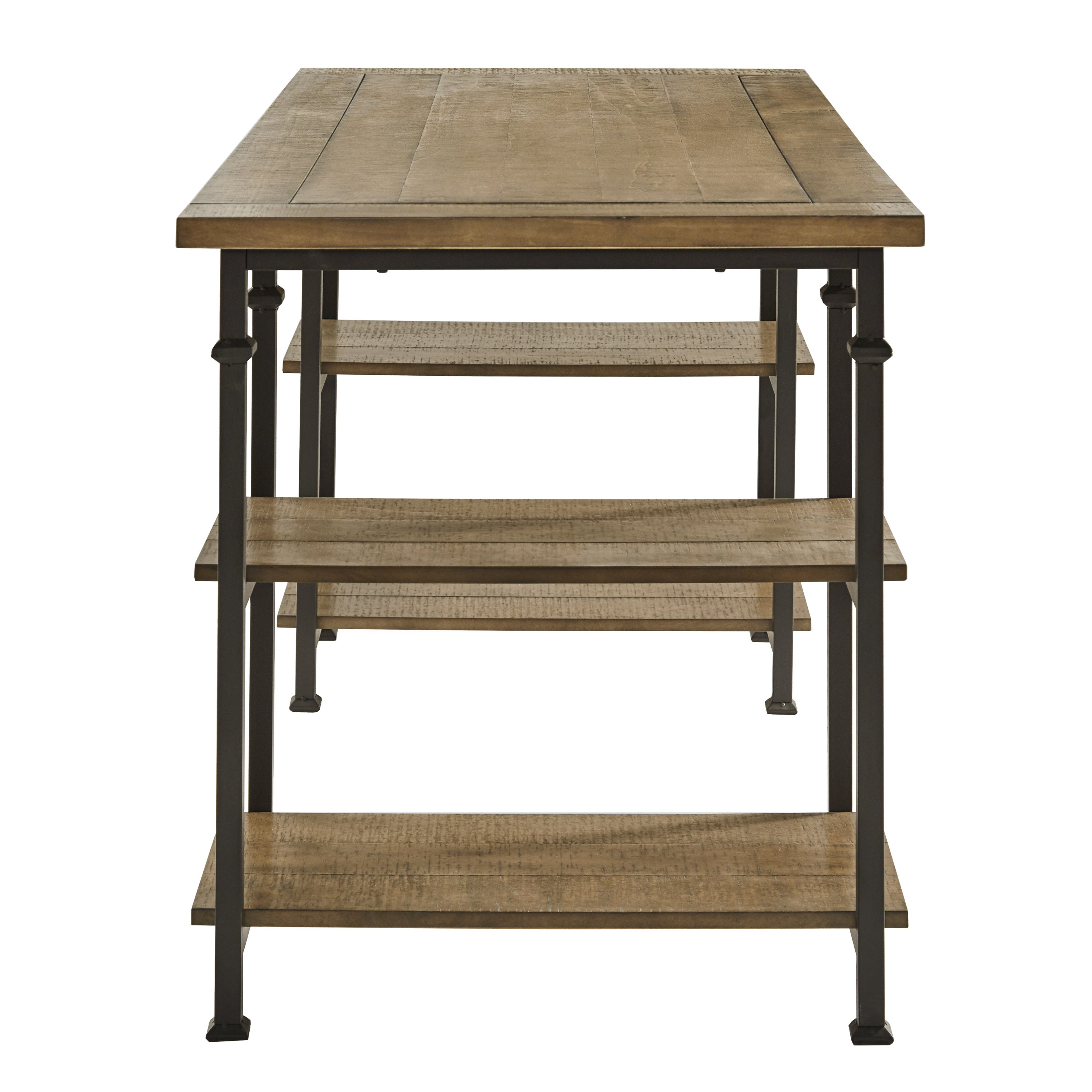 Vintage Industrial 1pc Writing Desk with 4 Open Shelves Rustic Poplar Finish Solid Wood and Metal Furniture Modern Design Office Table