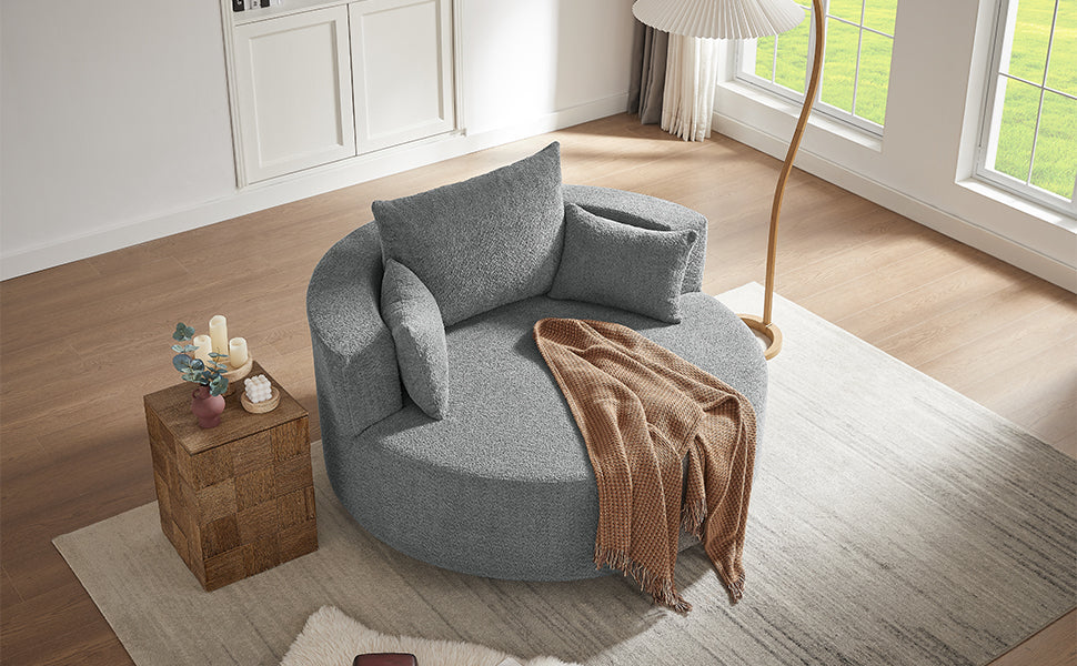 Modern Accent Swivel Barrel Chair with Removable Pillows, Grey Chenille, 56.3x56.3x35.5 in