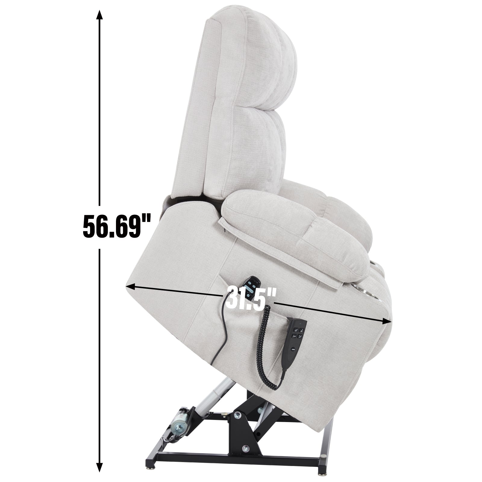 Beige Dual Motor Infinite Position Up to 350 LBS Chenille Power Lift Recliner Chair, Heavy Duty Motion Mechanism with 8-Point Vibration Massage and Lumbar Heating, Dual Cup Holders
