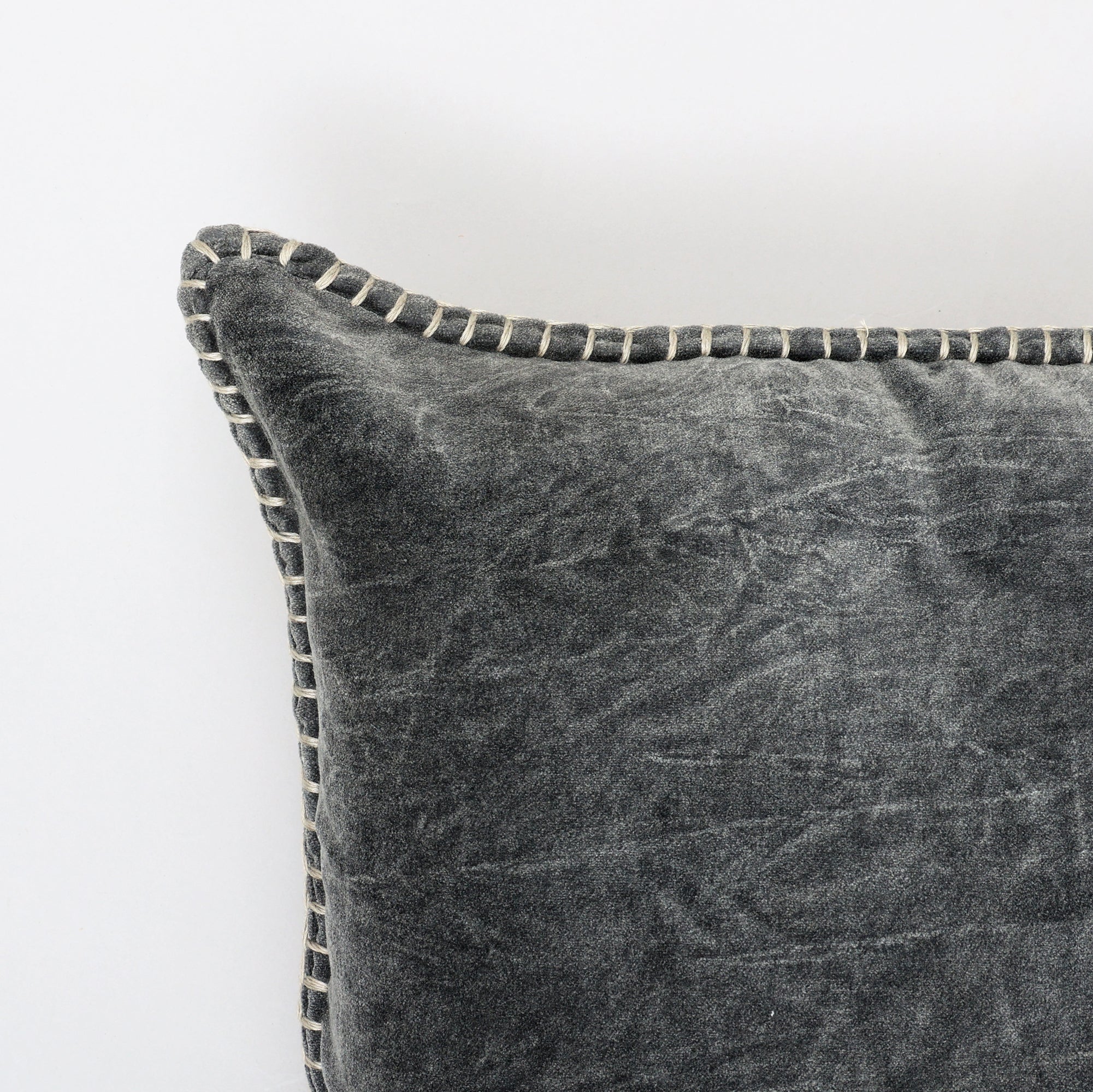 Stonewashed Cotton Velvet Throw Pillow with Decorative Handstiched Edges-19X19'
