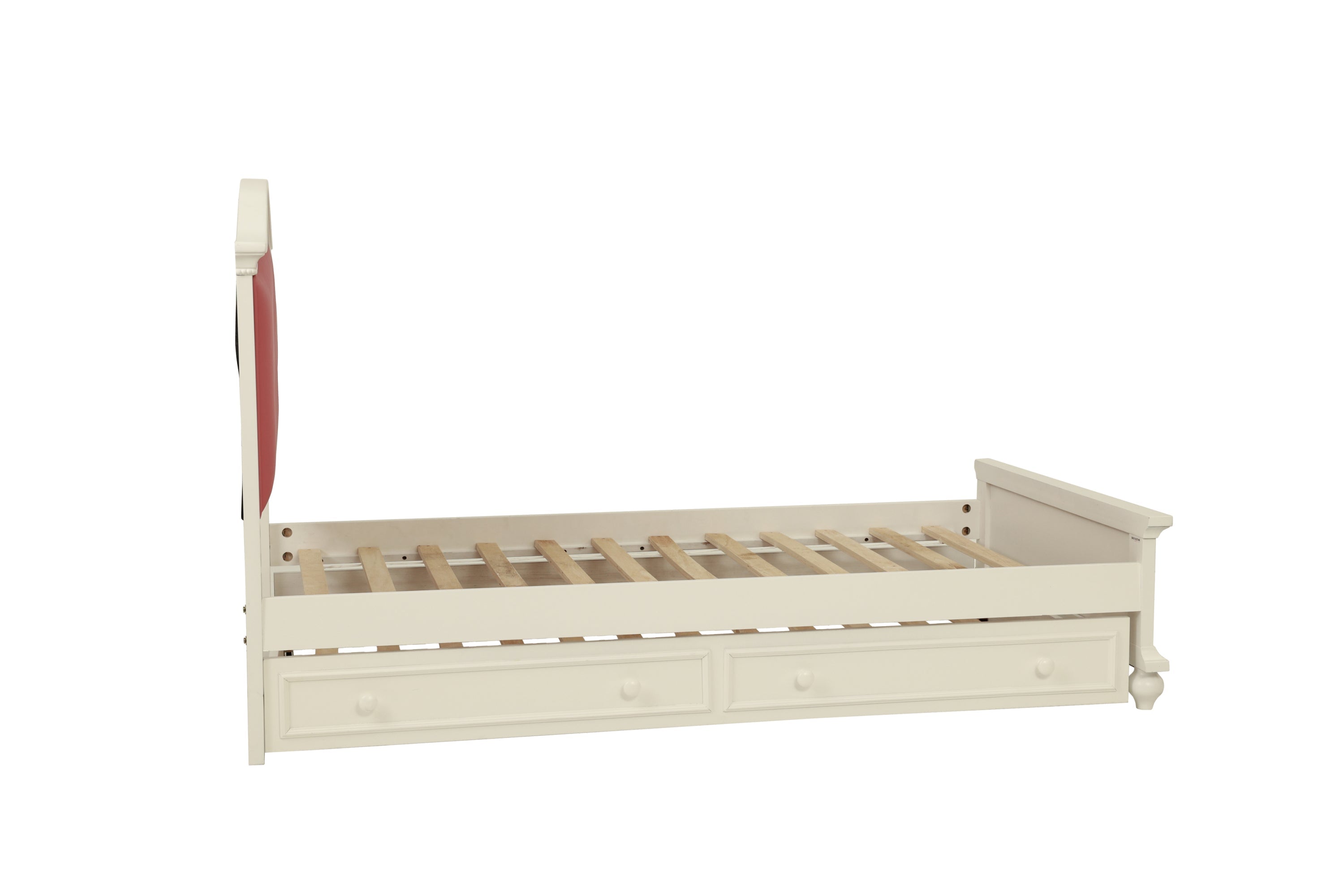Contemporary Style Twin Size Bed w/ Trundle Slats Pine Plywood Kids Youth Bedroom Furniture Pink Faux Leather Tufted HB