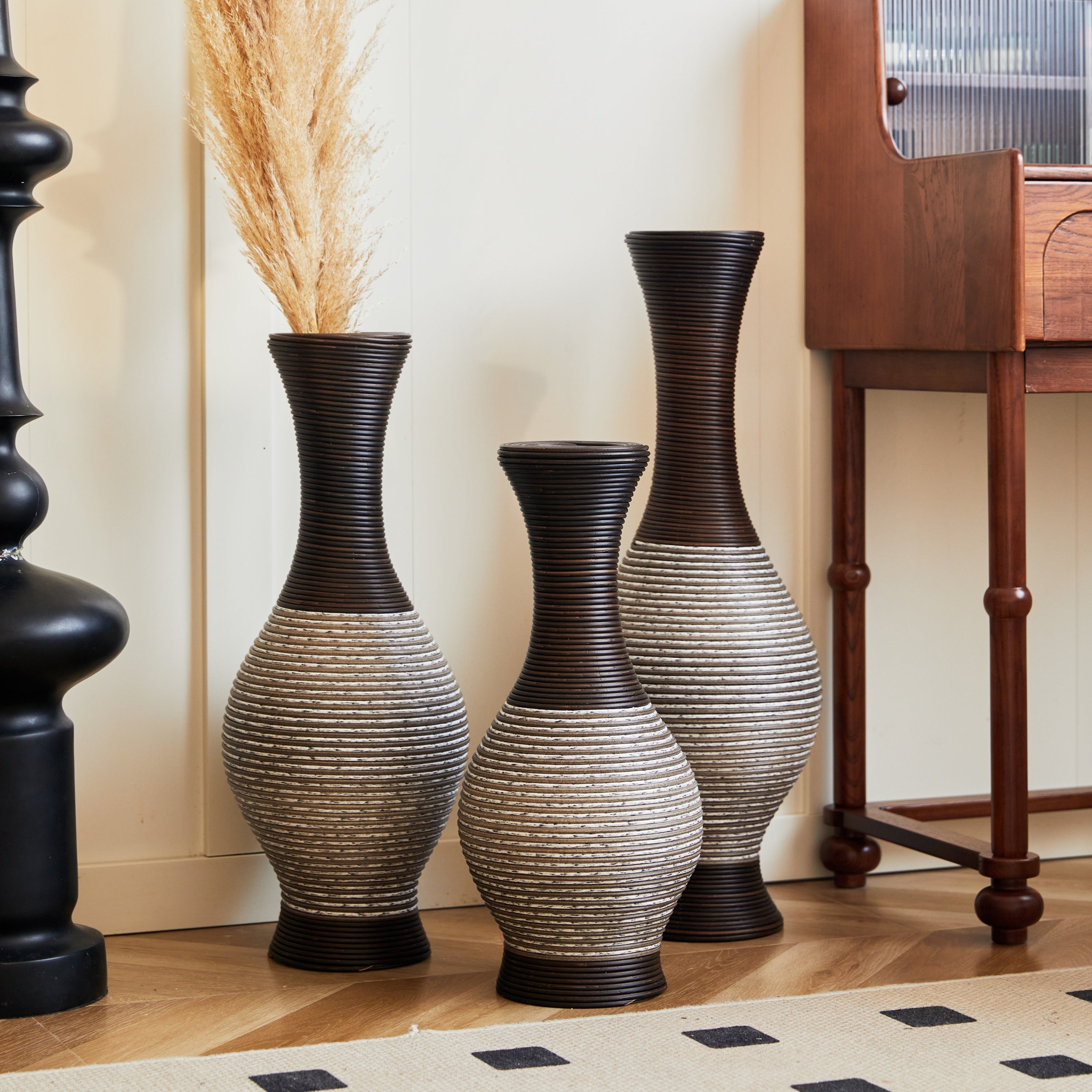 Desktop Vase, Brown Decorative Floor Vase, Classic and Neat Floor Vase, High Independent Flower Stand, Artificial Vine Vase, PVC Floor Vase, Home Decoration Flower Stand Set of 3 pieces