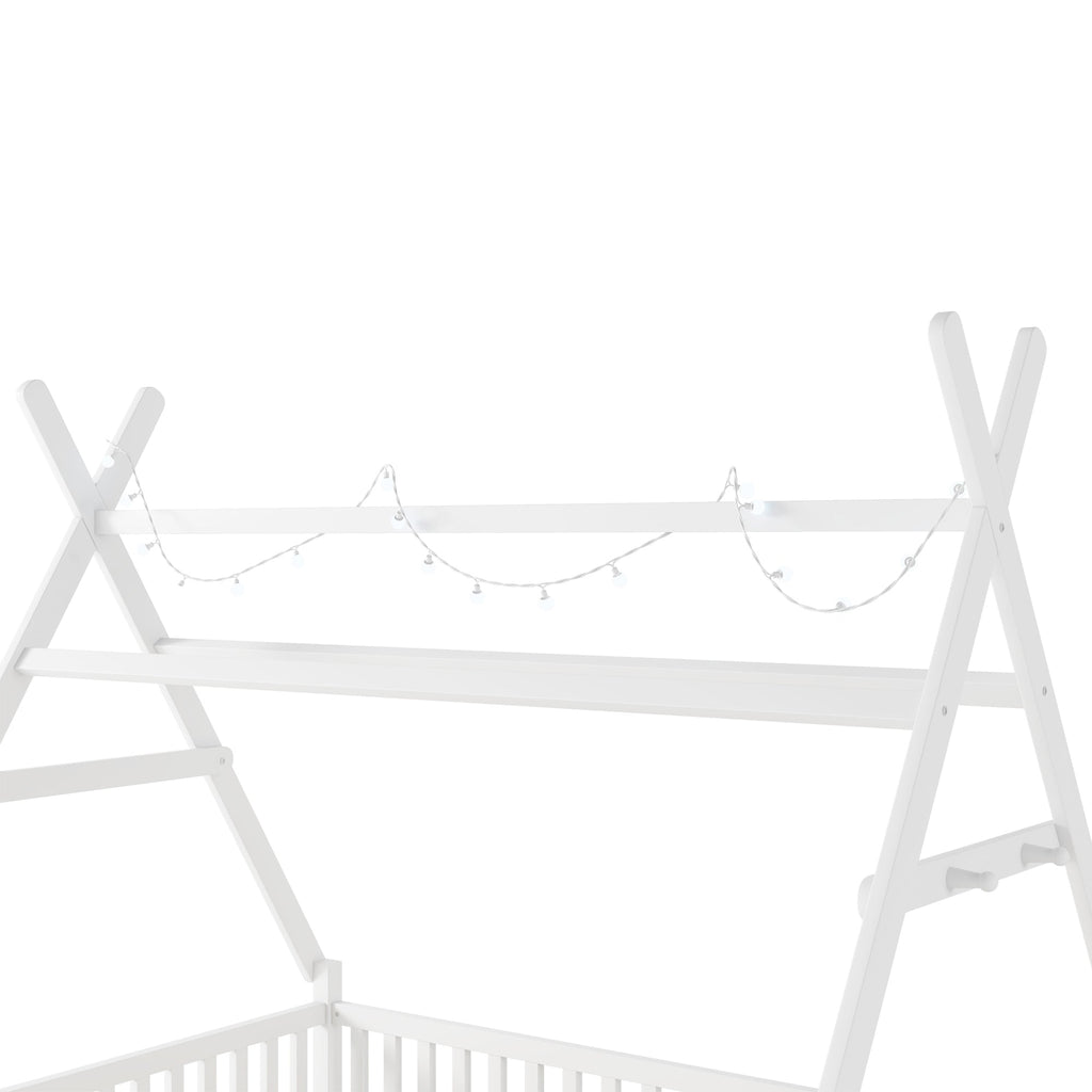 Full House Bed with Light, Low Floor House Bed with Fence and Roof for Kids Boys Girls,White(Expect arrive date 2025/7/20)