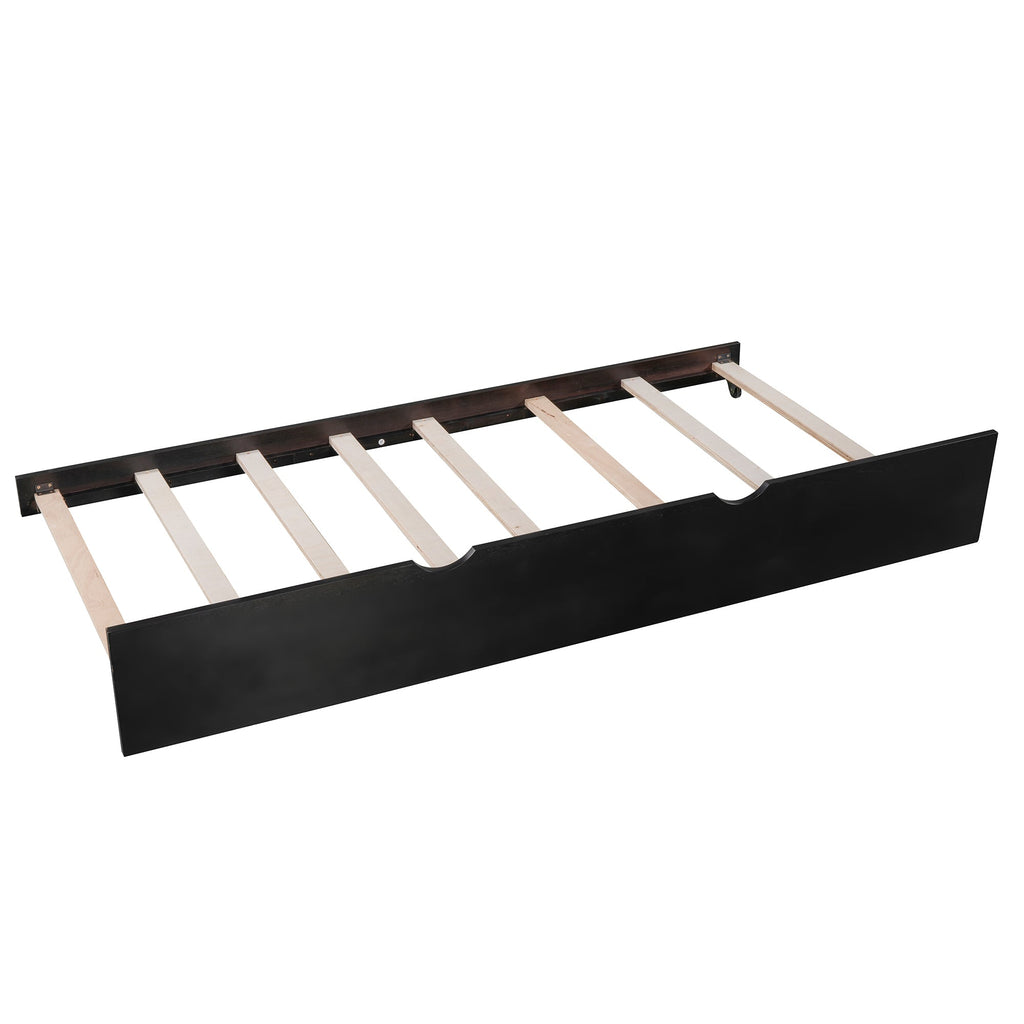 L-shaped Platform Bed with Trundle and Drawers Linked with built-in Desk,Twin,Espresso(Old SKU:SM000916AAP)
