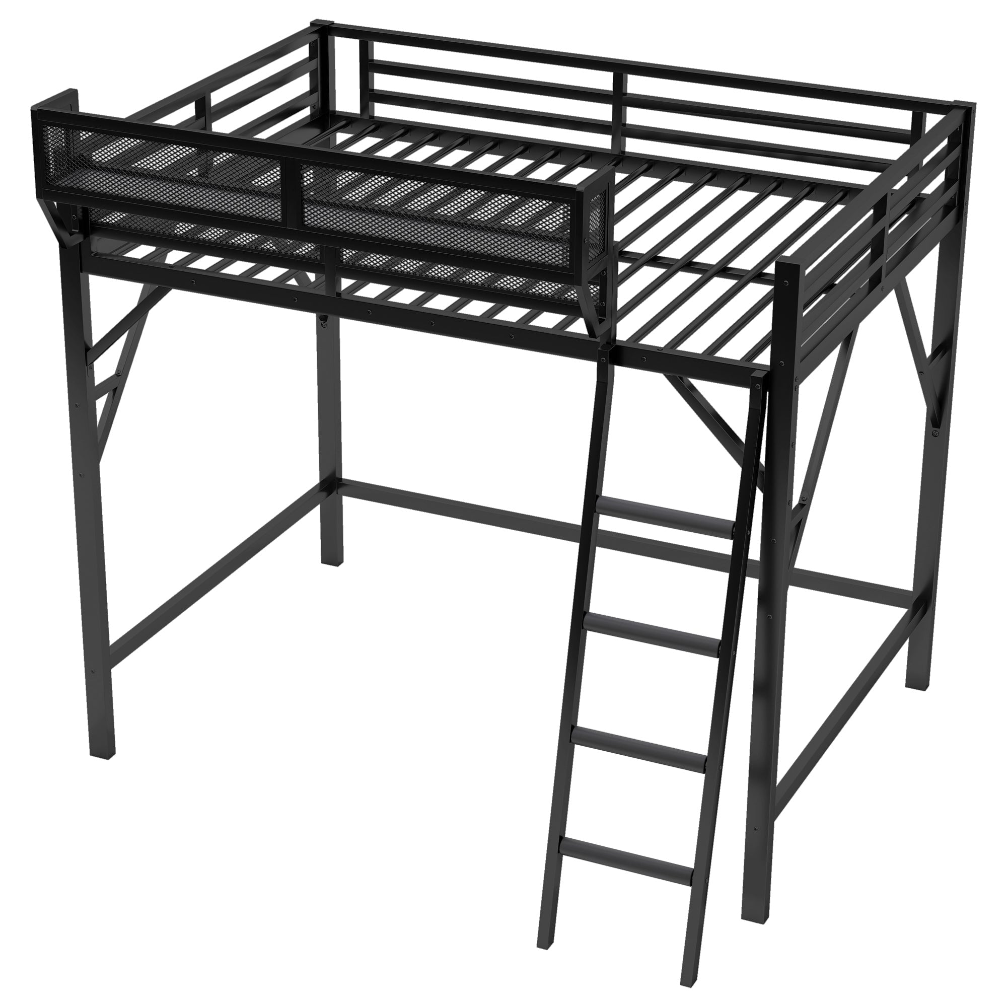 Full Size Loft Bed with Ladder, Metal Full Loft Bed with Storage Shelves, High Loft Bed for Kids Teens, Black(Expect Arrival Date 2025/11/26, Old SKU W2580P353531)