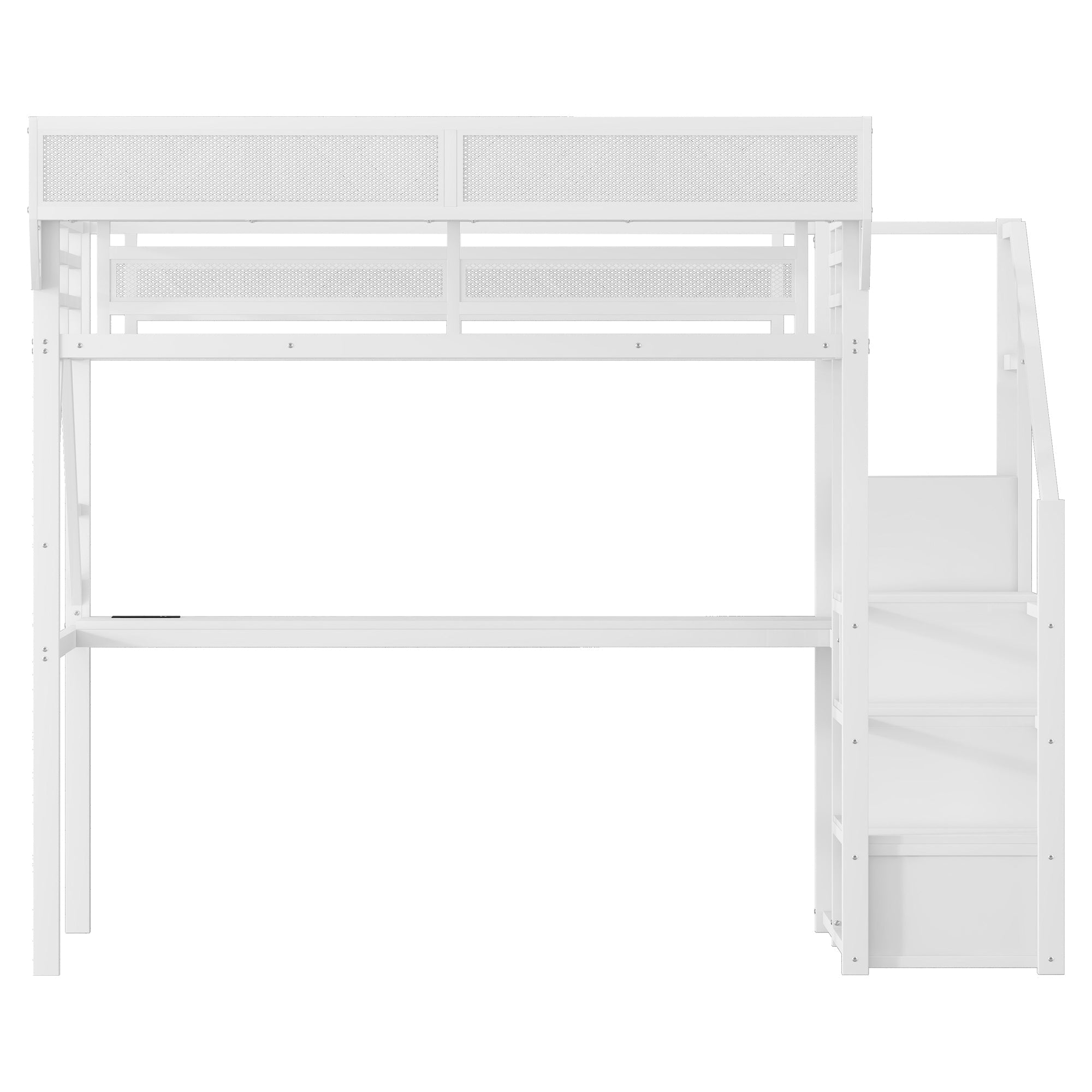 Full Loft Bed with Desk and Charging Station, Full Size Metal Loft Bed with Stairs and Light for Kids Teens,White OLD  SKU W2580S00046