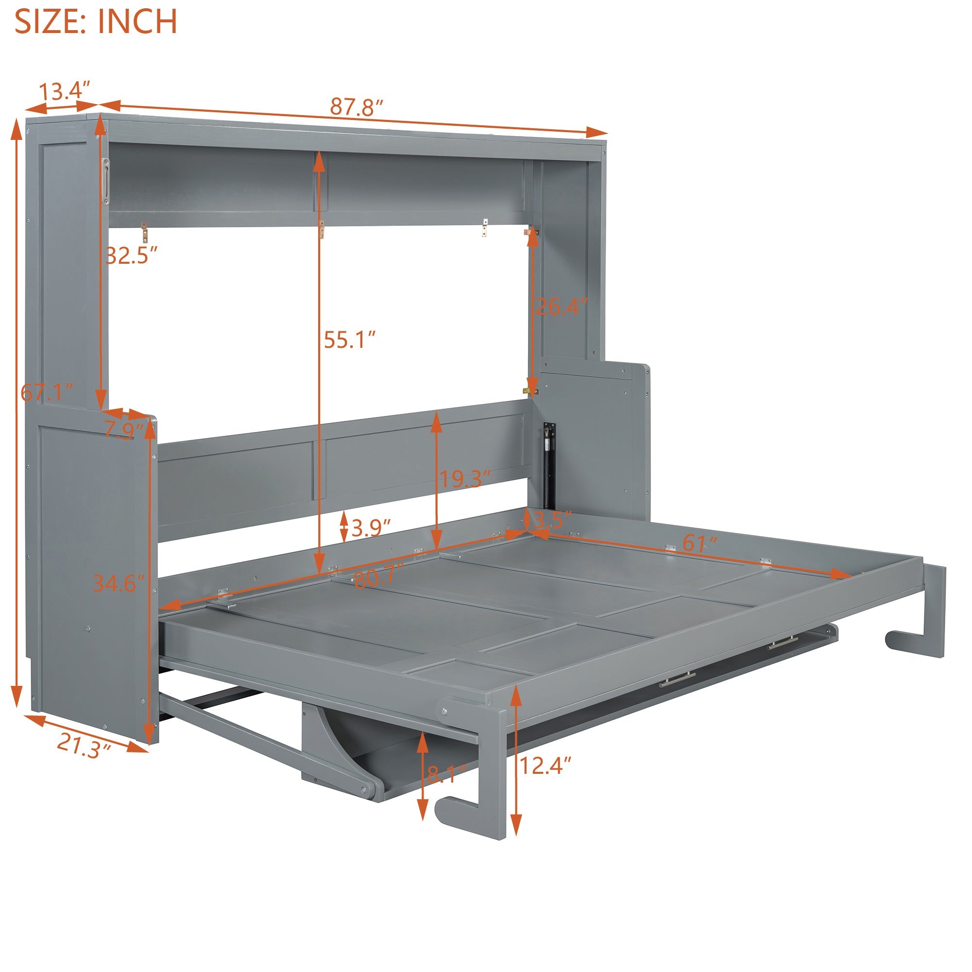 Queen Size Murphy Bed with Hydraulic Lift & Desk Design, Gray(OLD SKU: N820S00033E)