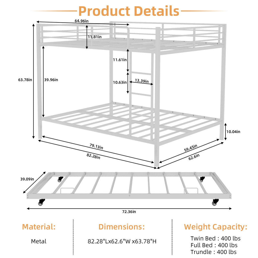 Durable Square Tube Iron Bunk Bed Featuring Safety Rails, Modern Minimalist Look, Ideal for Kids Room, Guest Room or Shared Space, Easy Assembly & Long - Lasting Performance-Queen size: 153cm*203cm