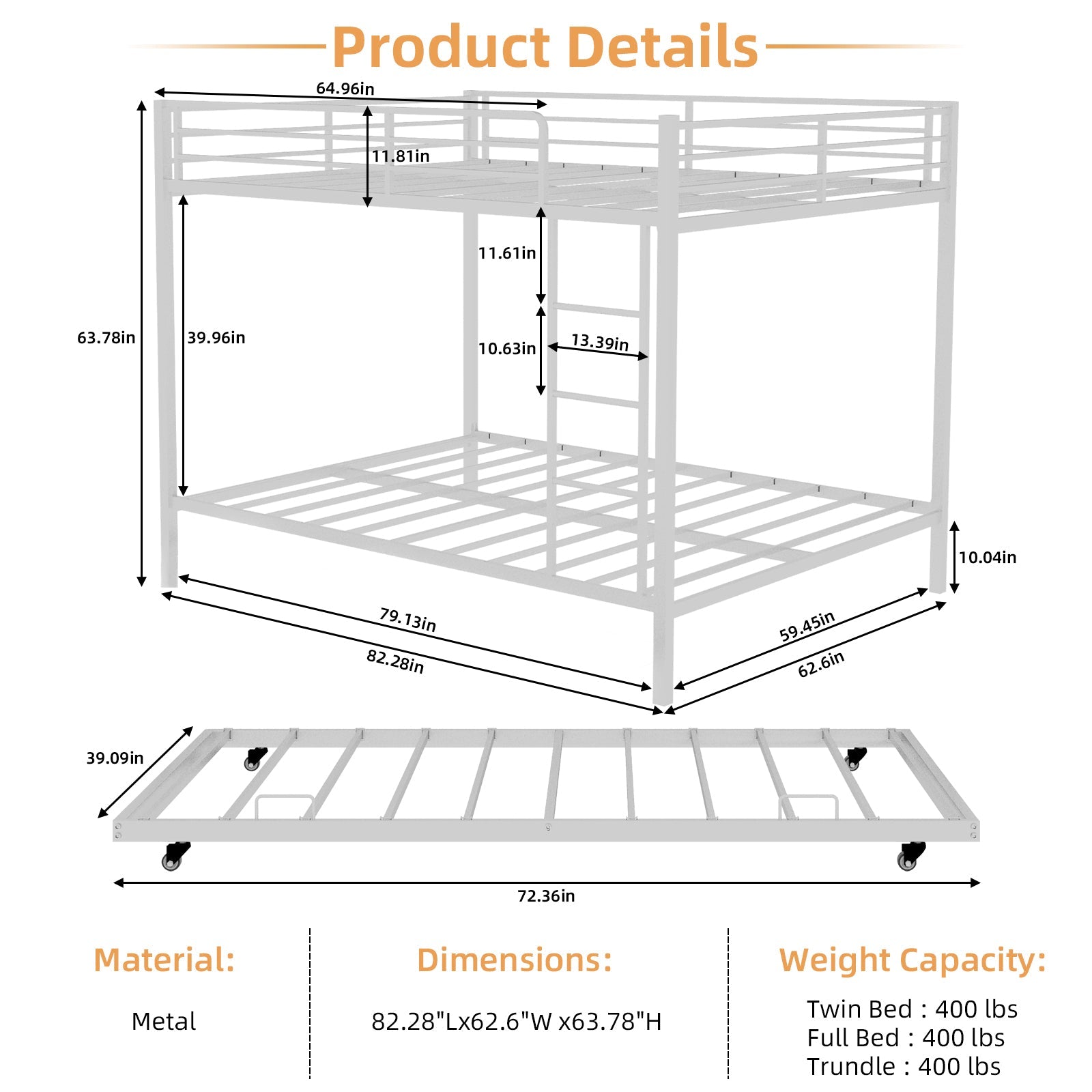 Durable Square Tube Iron Bunk Bed Featuring Safety Rails, Modern Minimalist Look, Ideal for Kids Room, Guest Room or Shared Space, Easy Assembly & Long - Lasting Performance-Queen size: 153cm*203cm