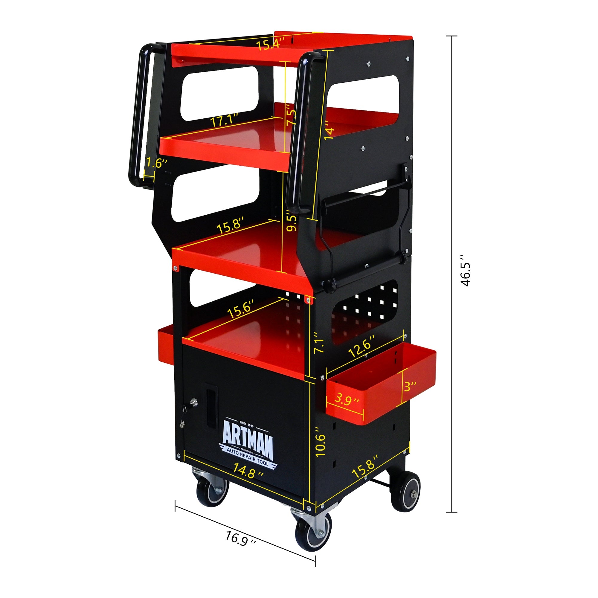 4 Level Multi-Purpose Trolley for Diagnostics - Black + Red