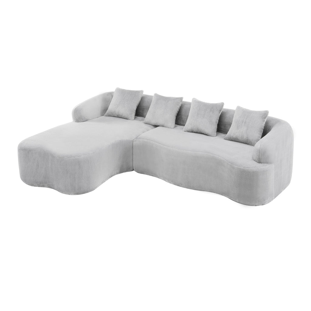 Full Compression L-Shape Sectional Sofa with Curved Chaise, Grey Modular Chenille Couch, High-Density for Apartment Living Room